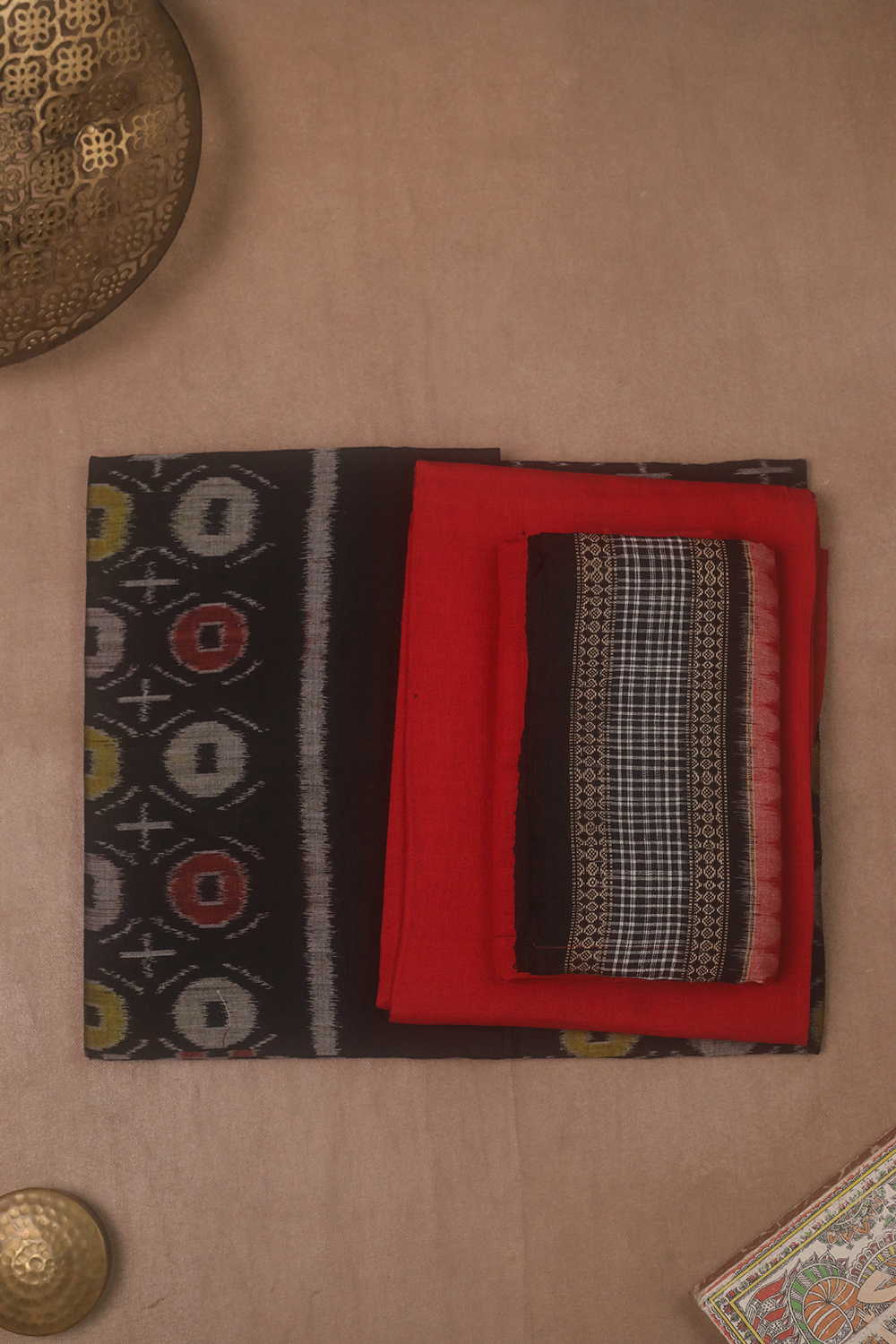 Black With Circle Pattern Orissa Ikat Cotton Suit - Image 2