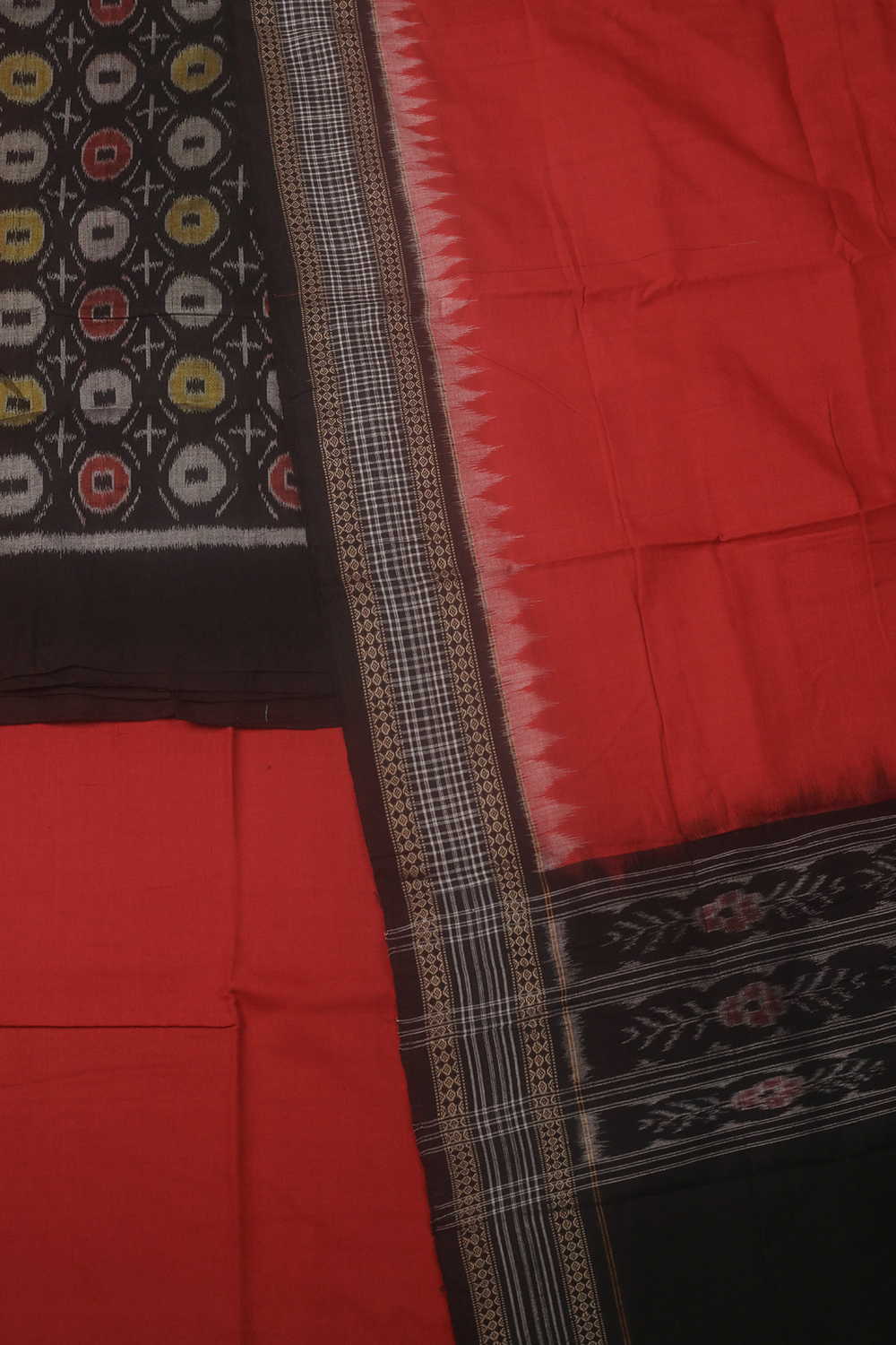 Black With Circle Pattern Orissa Ikat Cotton Suit - Image 3