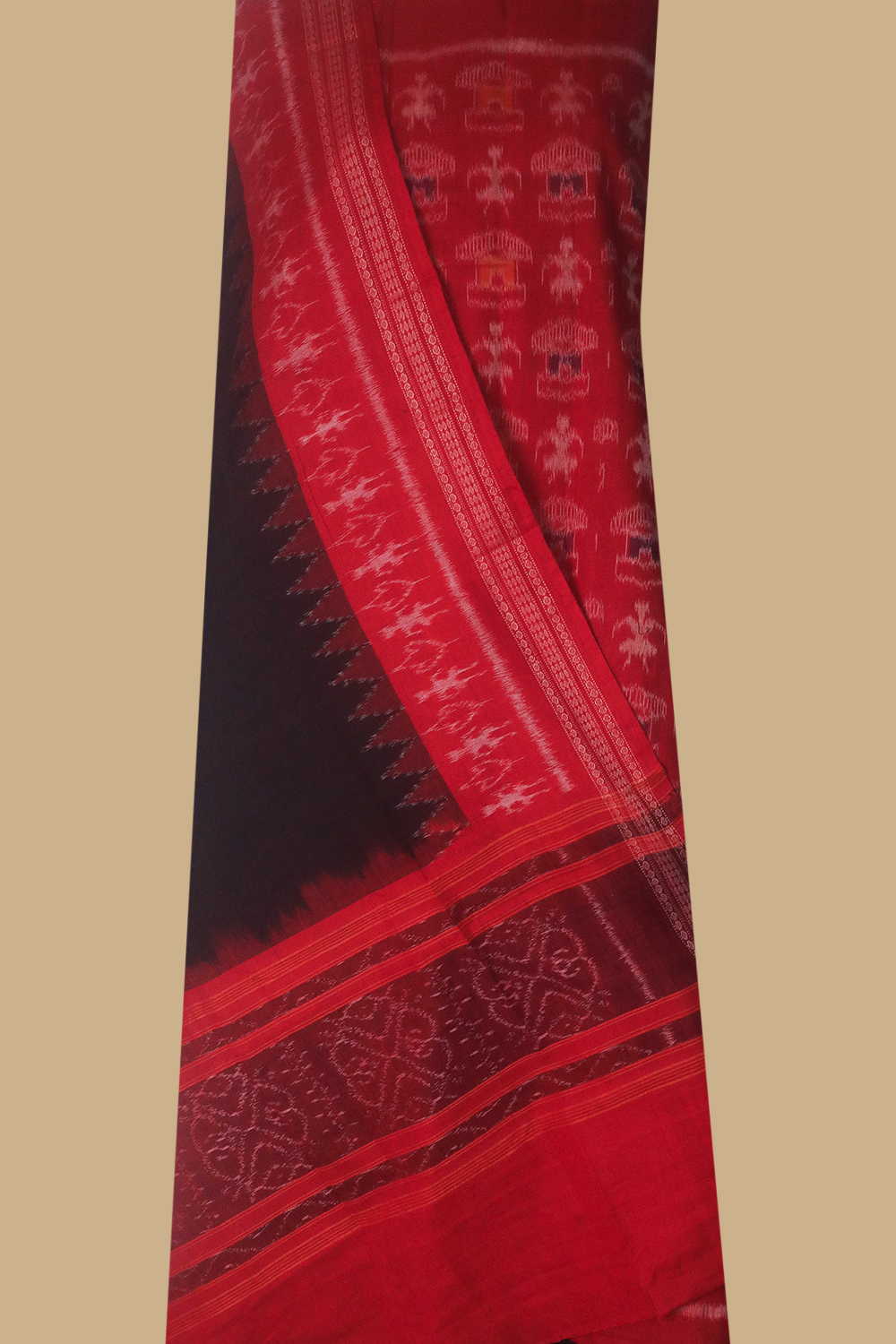 Motifs on Bright Red Orissa Ikat Cotton Suit