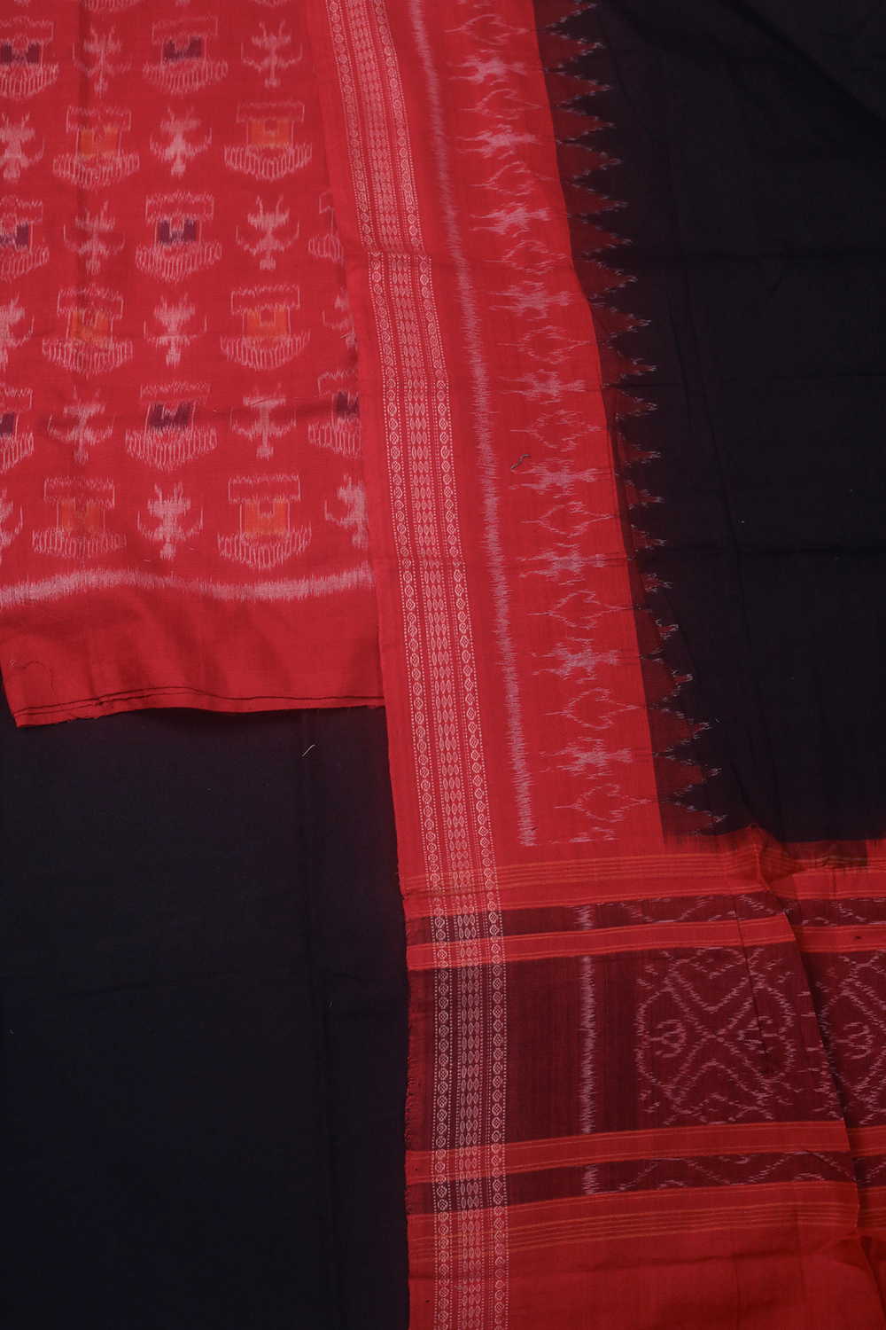 Motifs on Bright Red Orissa Ikat Cotton Suit - Image 3