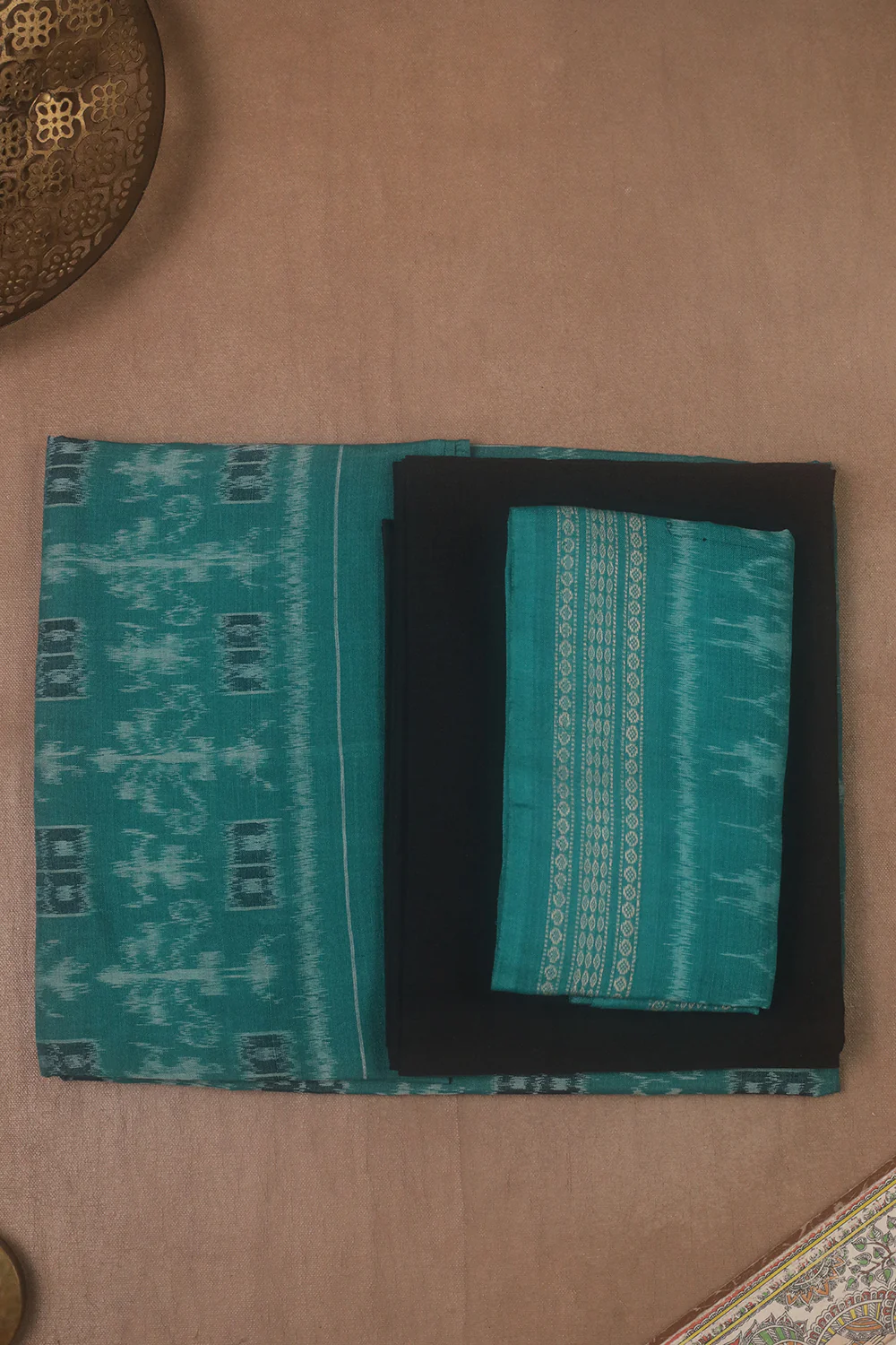 Green Patterned Orissa Ikat Cotton Suit - Image 2
