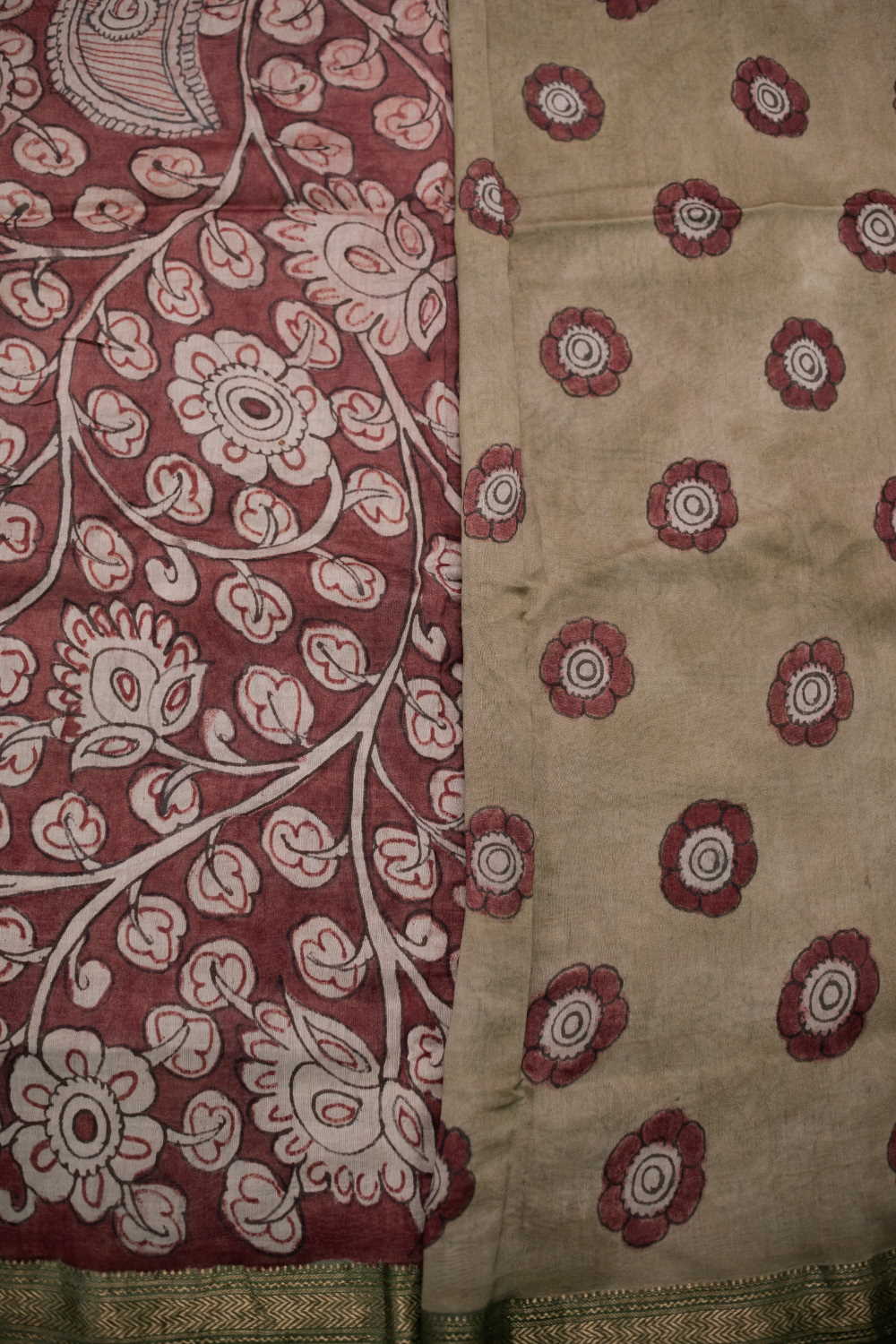 Peacock with Floral Painted kalamkari Maheshwari saree - Image 4
