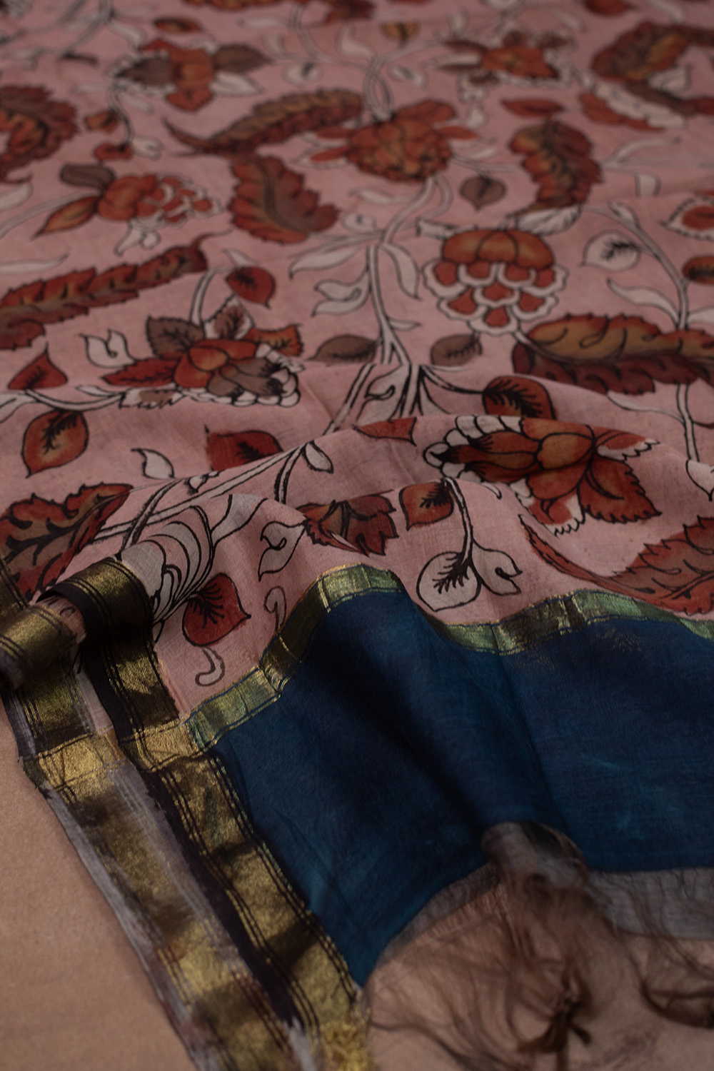 Garden Floral Painted kalamkari Chanderi Silk Cotton Dupatta - Image 2