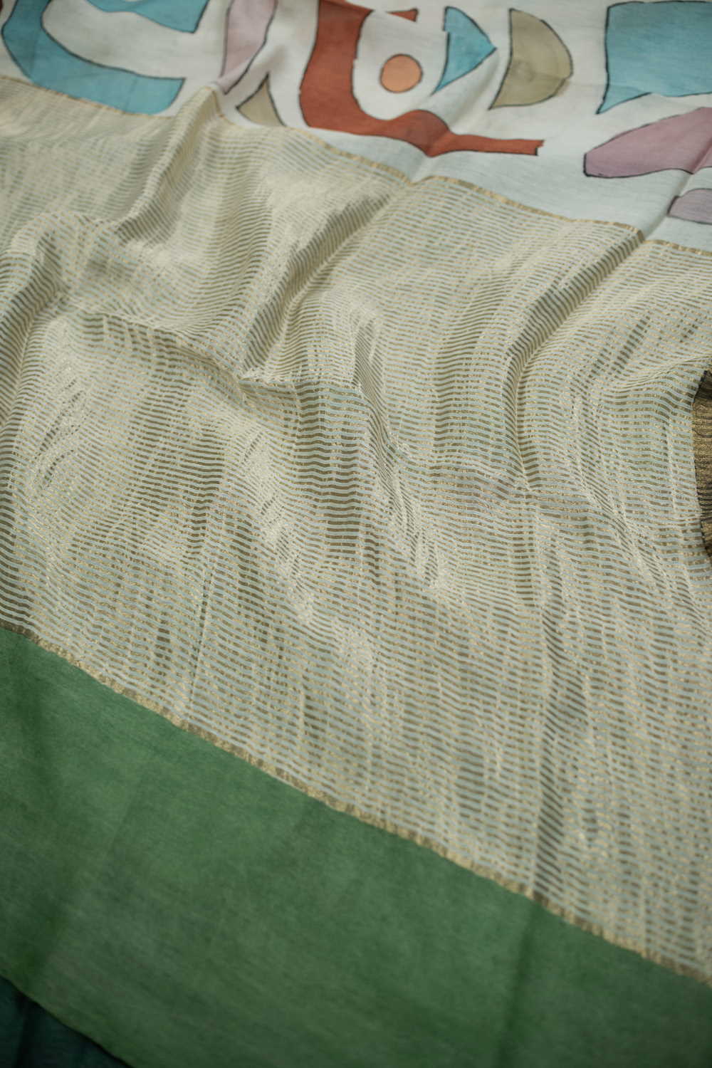 Colored Block Painted kalamkari Silk Cotton saree - Image 3