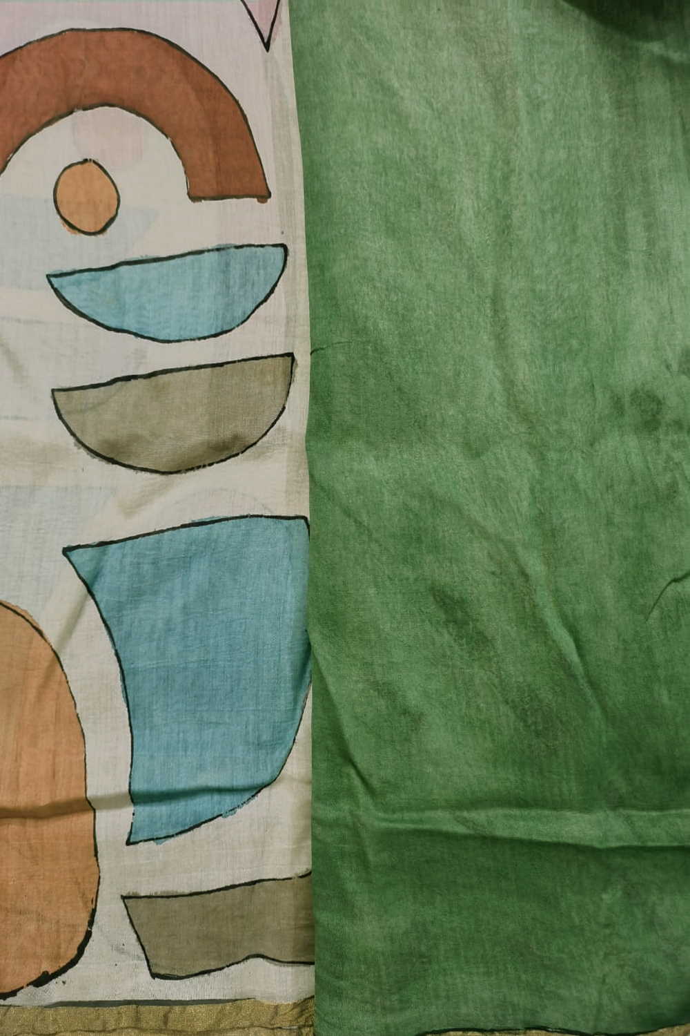 Colored Block Painted kalamkari Silk Cotton saree - Image 4