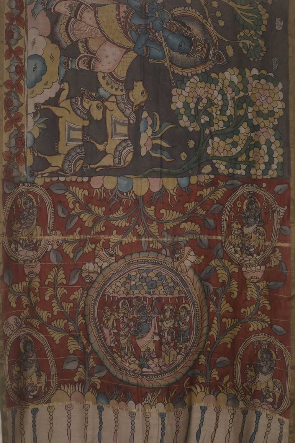 Mythological Kalamkari Scene Silk Cotton saree - Image 2
