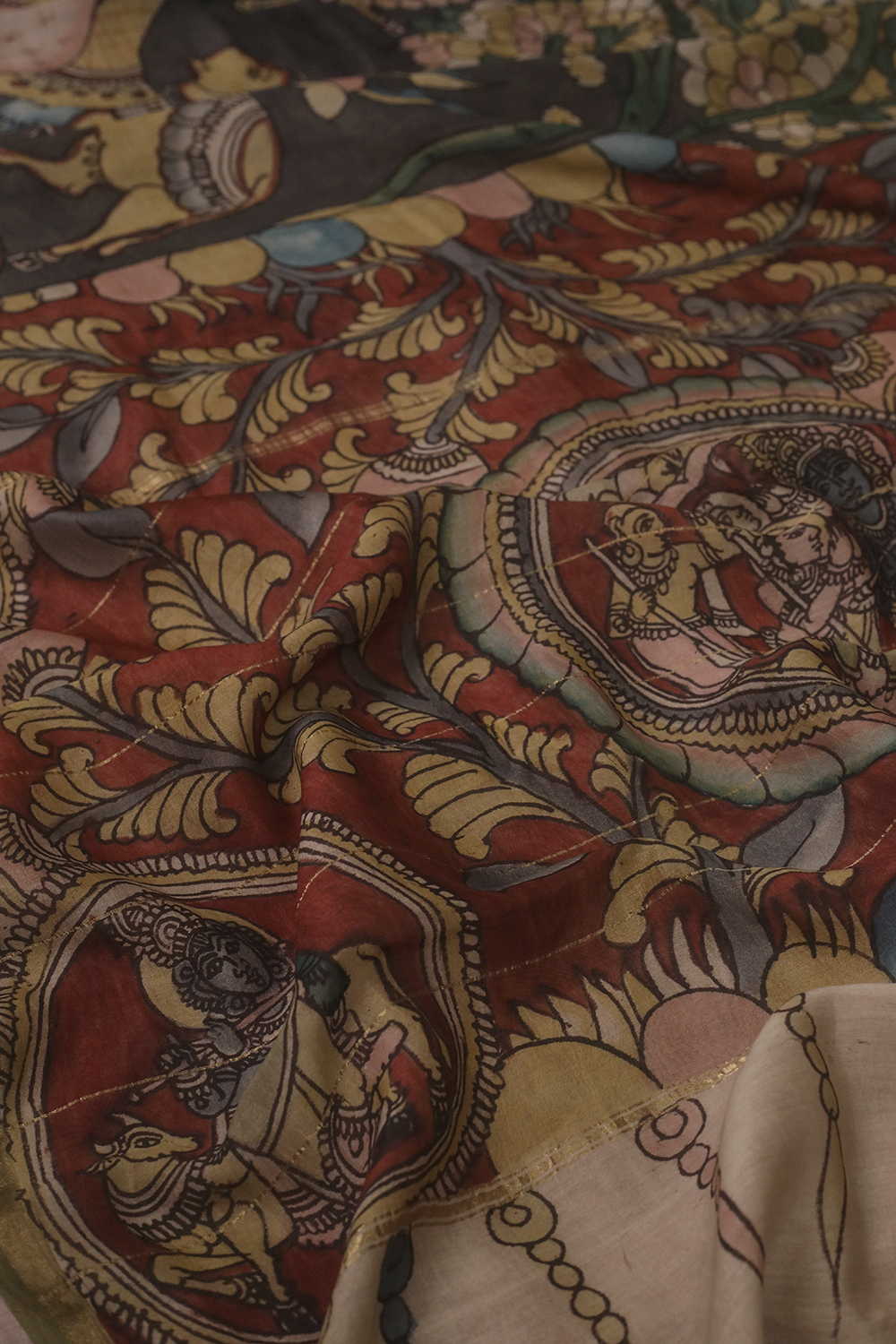 Mythological Kalamkari Scene Silk Cotton saree - Image 3