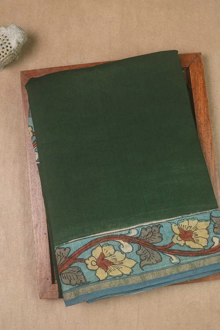 Muted Green Painted kalamkari Silk Cotton saree