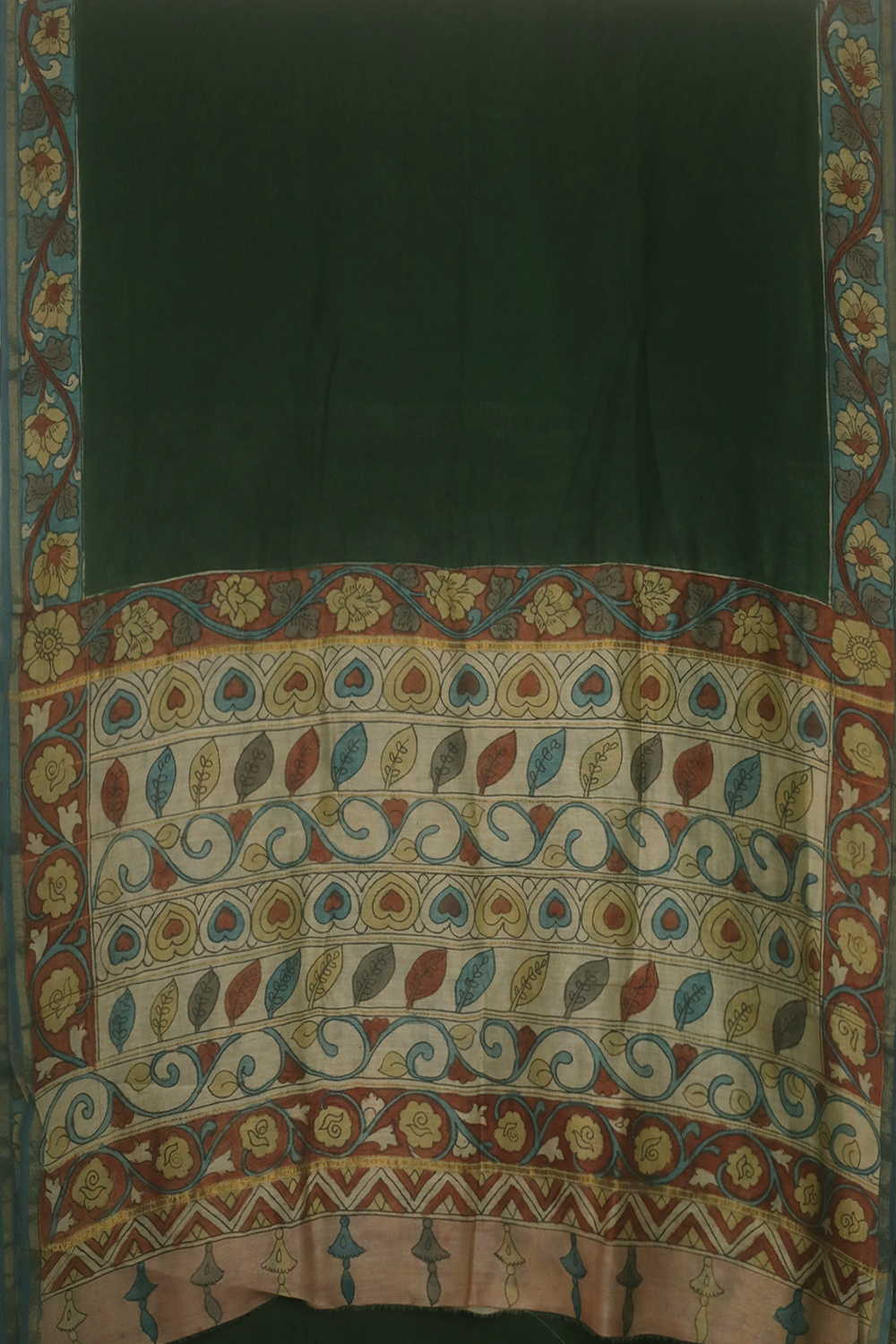 Muted Green Painted kalamkari Silk Cotton saree - Image 2