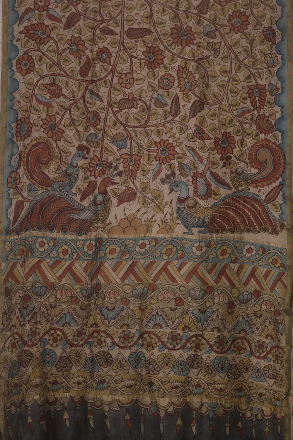 Peacock with Floral Painted kalamkari Silk Cotton saree - Image 2