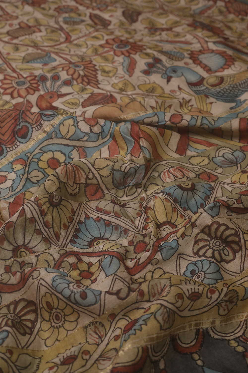 Peacock with Floral Painted kalamkari Silk Cotton saree - Image 3