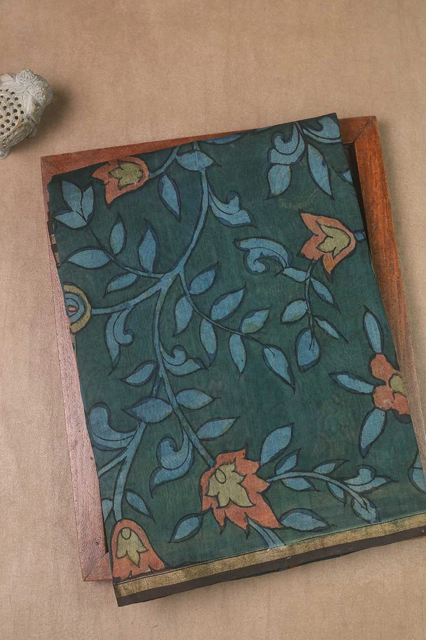 Twin Peacock on Pallu Painted kalamkari Silk Cotton saree