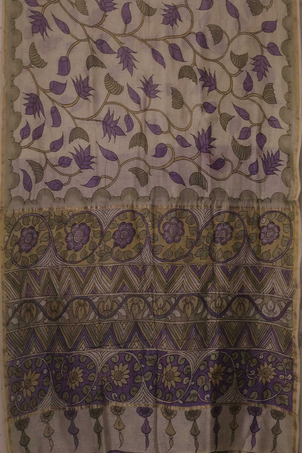 Pleasant Floral Painted kalamkari Silk Cotton saree - Image 2