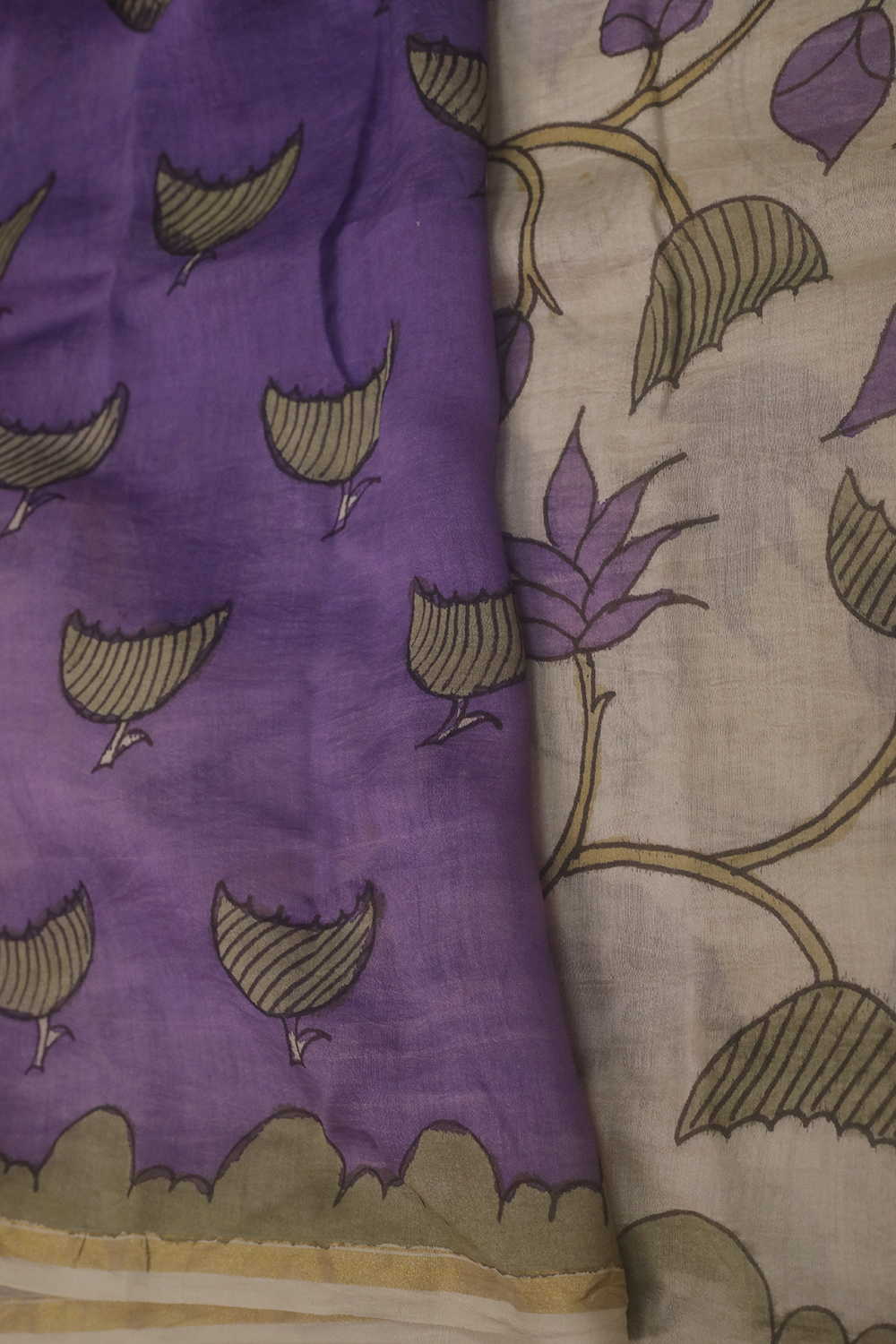 Pleasant Floral Painted kalamkari Silk Cotton saree - Image 4