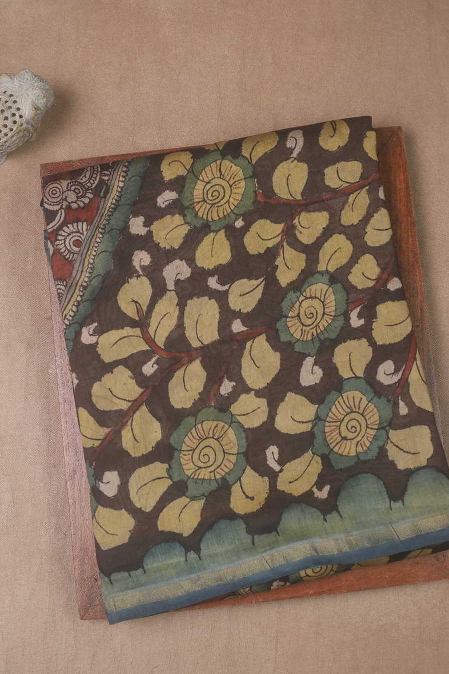 Leafy Floral Painted kalamkari Silk Cotton saree