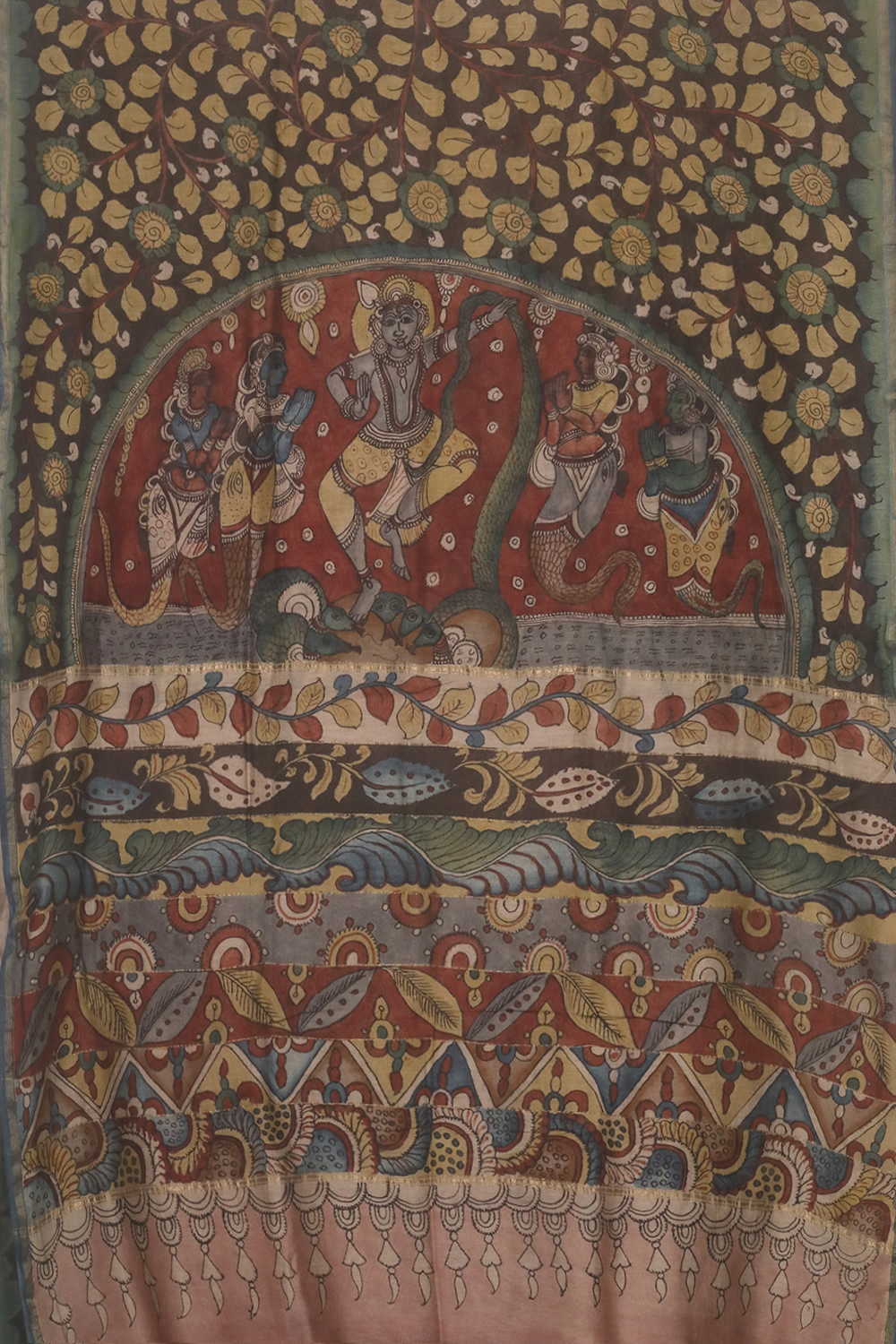 Leafy Floral Painted kalamkari Silk Cotton saree - Image 2