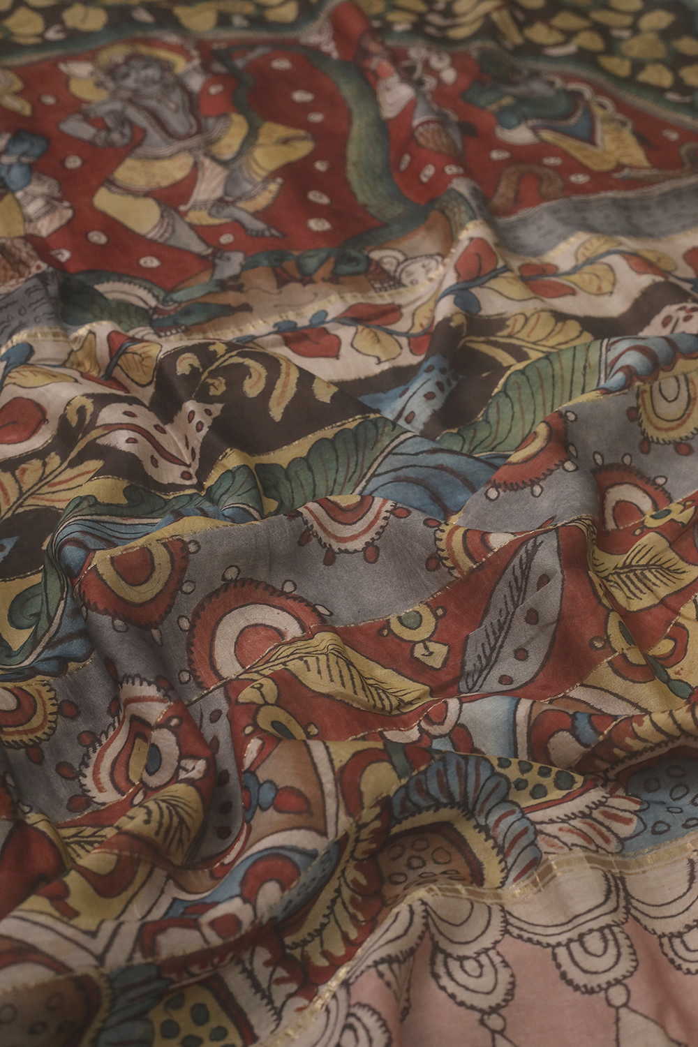 Leafy Floral Painted kalamkari Silk Cotton saree - Image 3