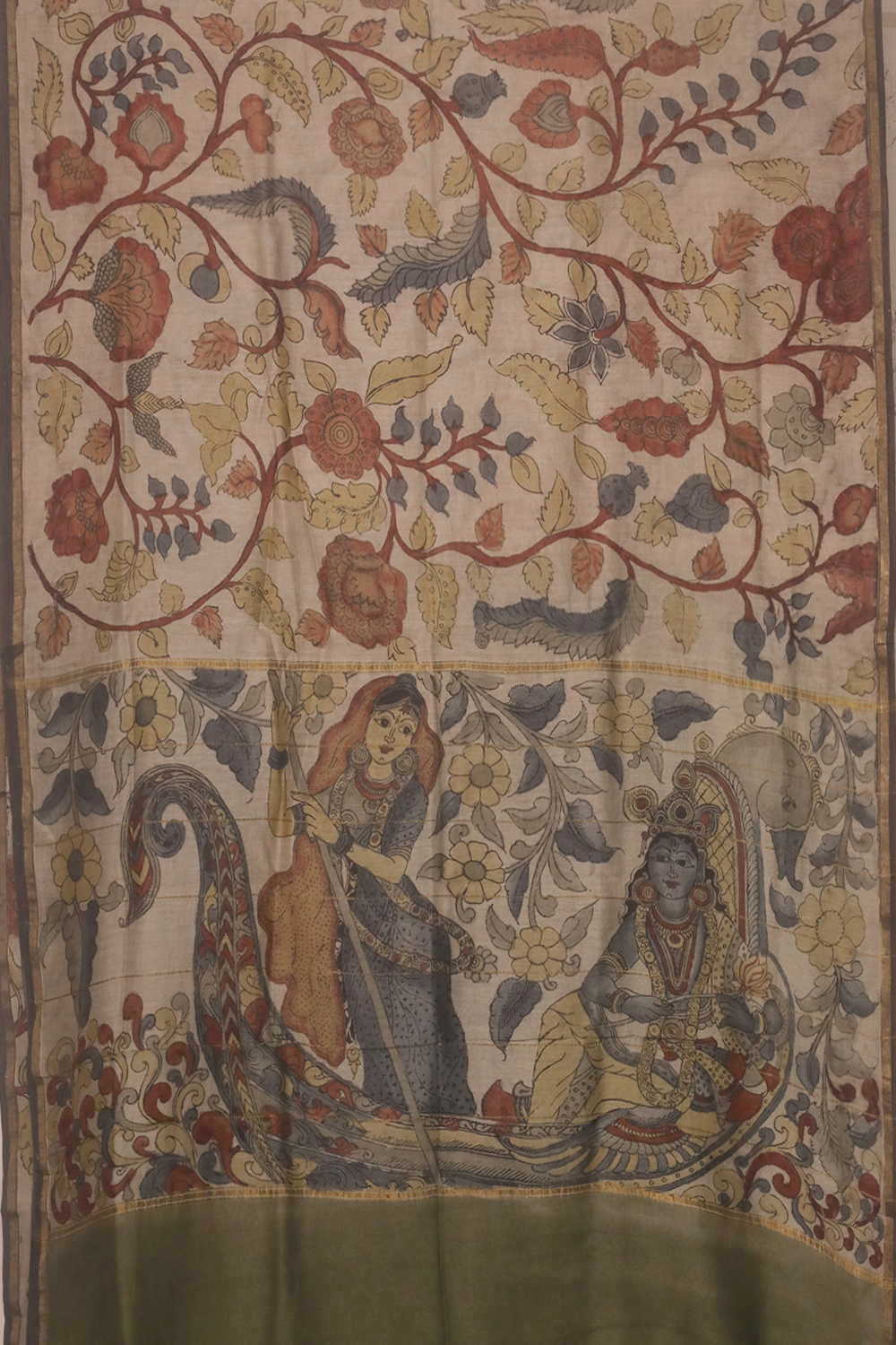 Ethnic Narrative Floral Painted kalamkari Silk Cotton saree - Image 2