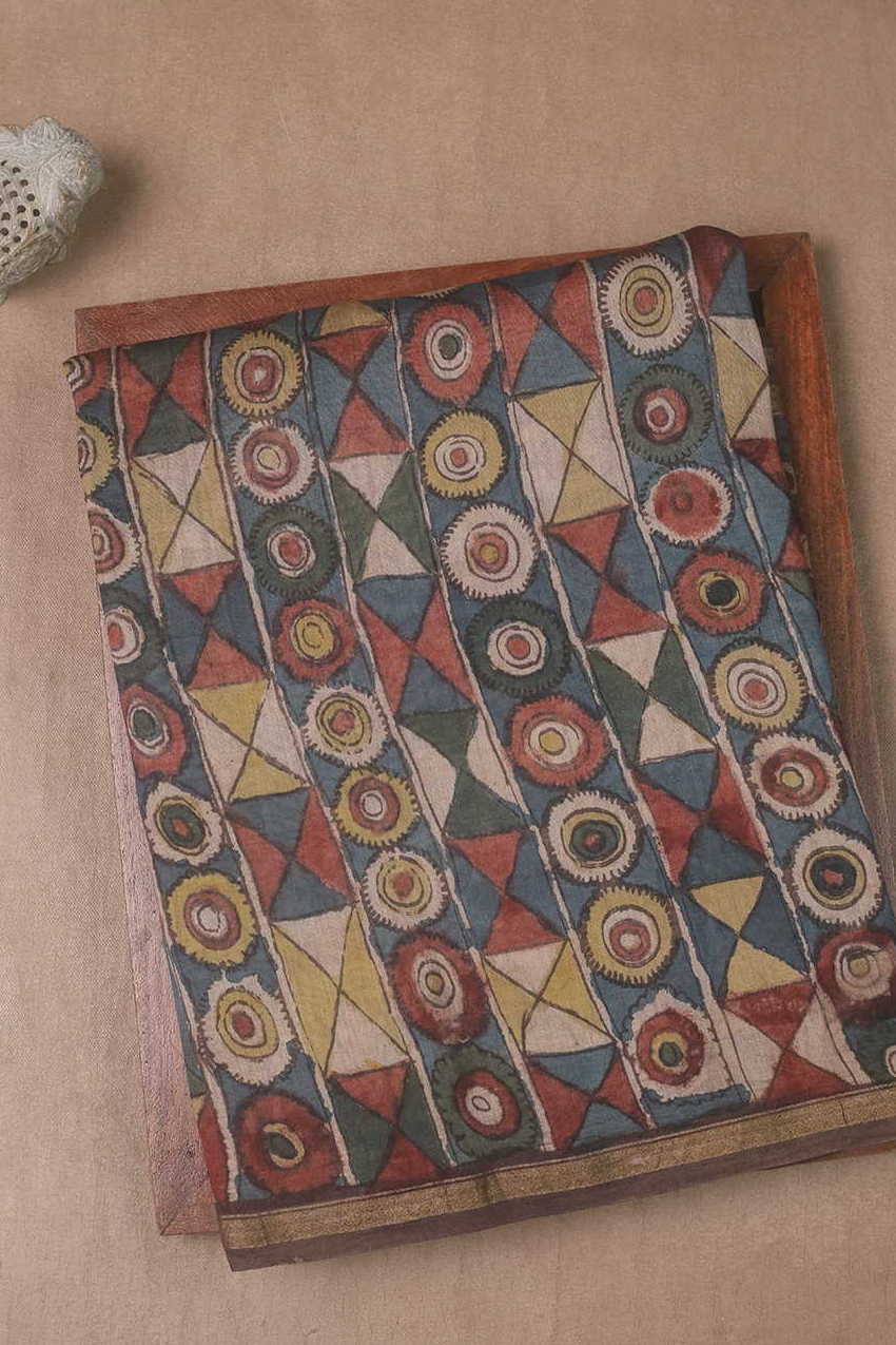 Geometric Pattern Painted kalamkari Silk Cotton saree