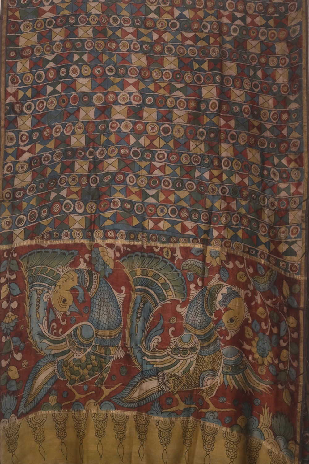 Geometric Pattern Painted kalamkari Silk Cotton saree - Image 2