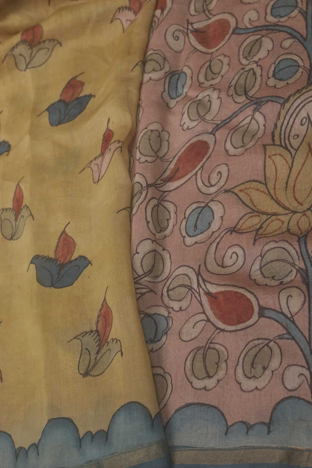 Vintage Floral Painted kalamkari Silk Cotton saree - Image 4