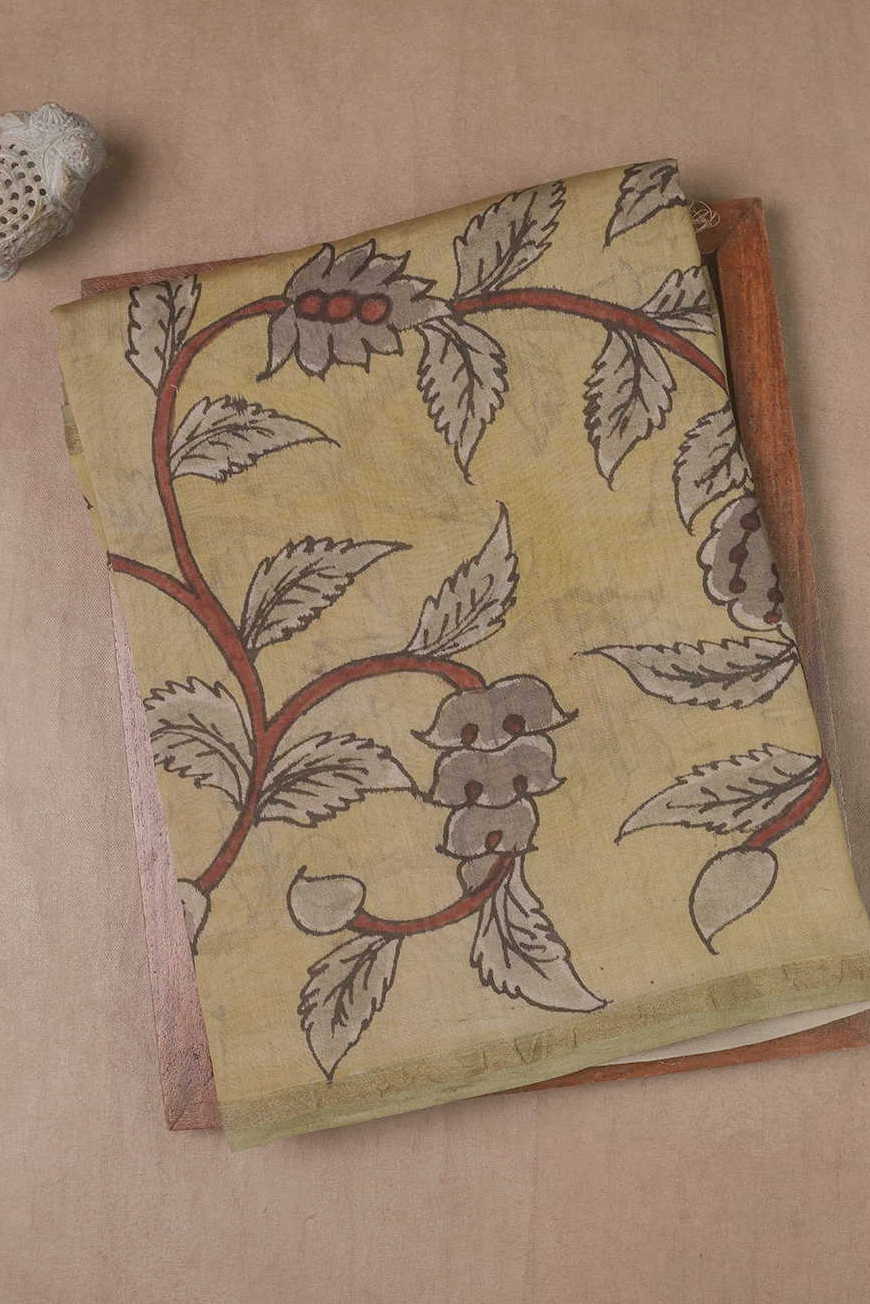 Leafy Floral Painted kalamkari Silk Cotton saree