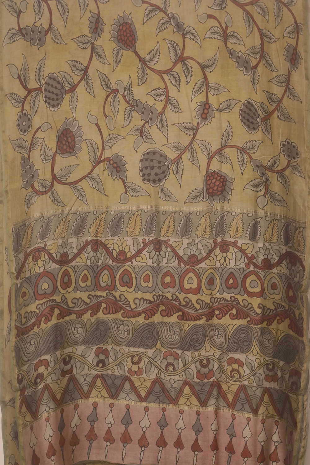 Leafy Floral Painted kalamkari Silk Cotton saree - Image 2
