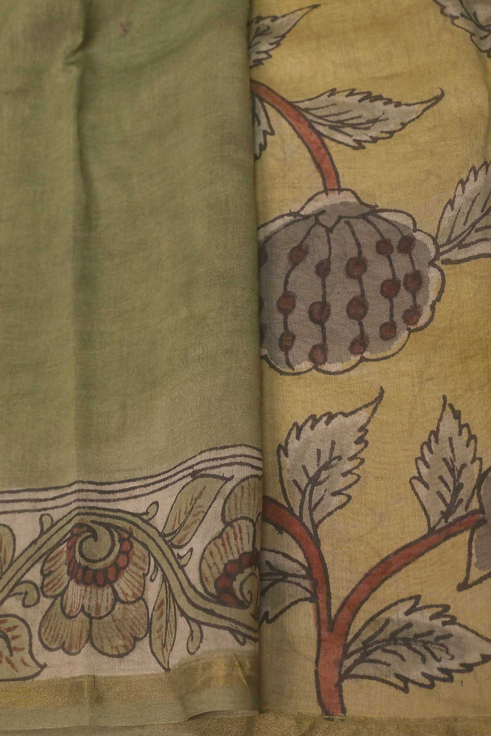 Leafy Floral Painted kalamkari Silk Cotton saree - Image 4