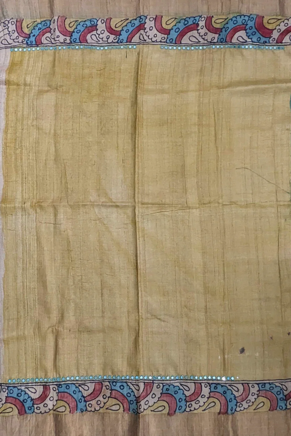 Floral & Leaves on Blue Kalamkari Gicha Tussar Silk Saree - Image 5