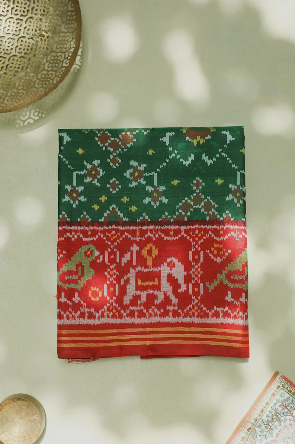 Forest Green with Red Patola Silk Ikat Dupatta - Image 2