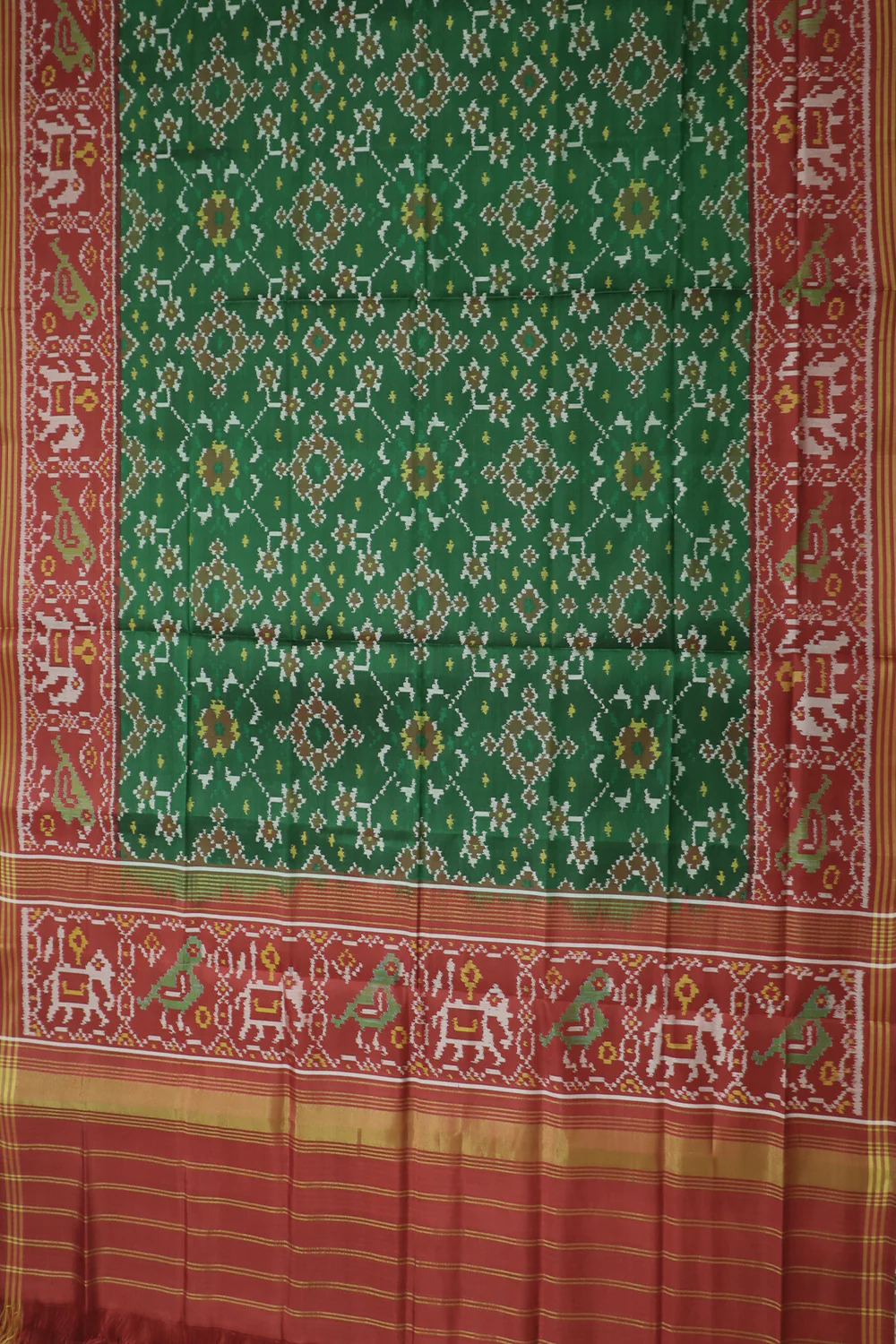 Forest Green with Red Patola Silk Ikat Dupatta - Image 3