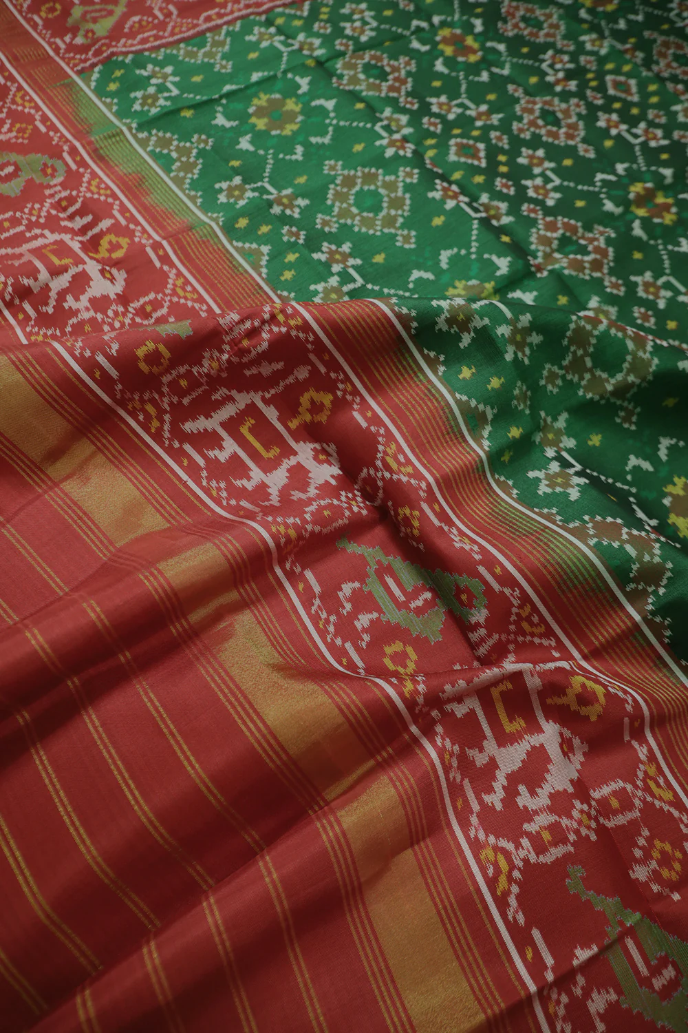Forest Green with Red Patola Silk Ikat Dupatta - Image 4