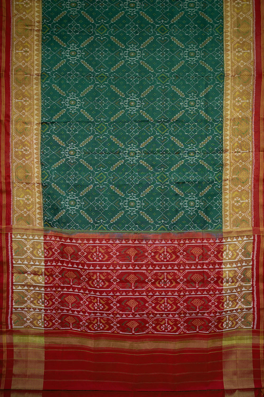 Hearts on Dark Green Patola Silk Saree - Image 2