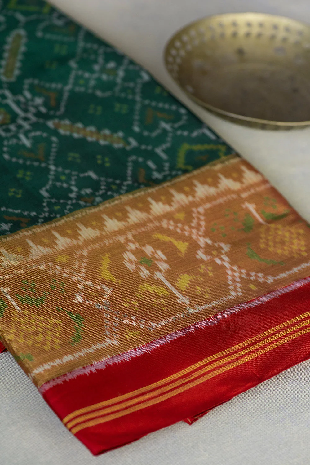 Hearts on Dark Green Patola Silk Saree - Image 4
