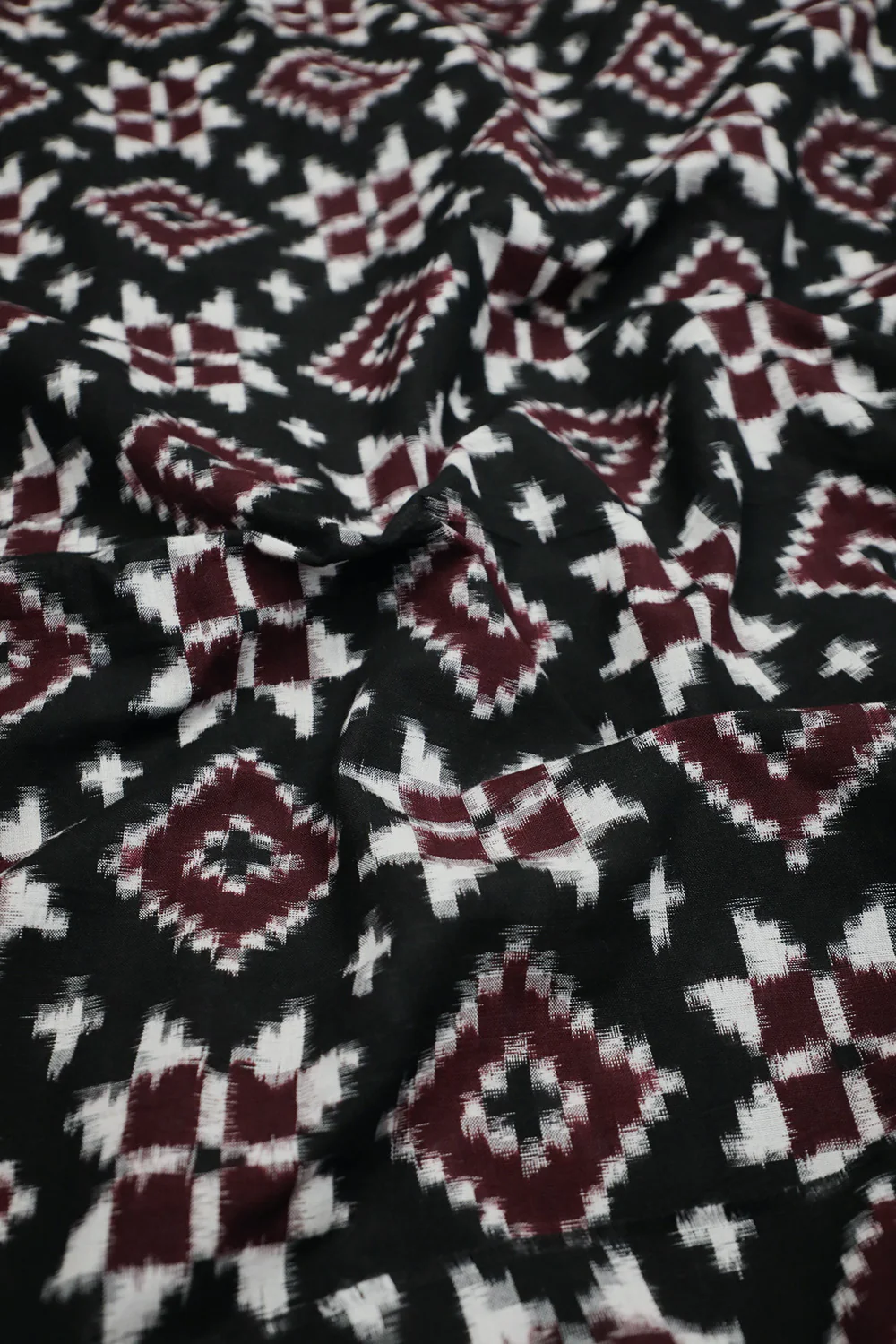 Maroon Motifs on Black Telia Rumal Ikat Fabric - Image 3