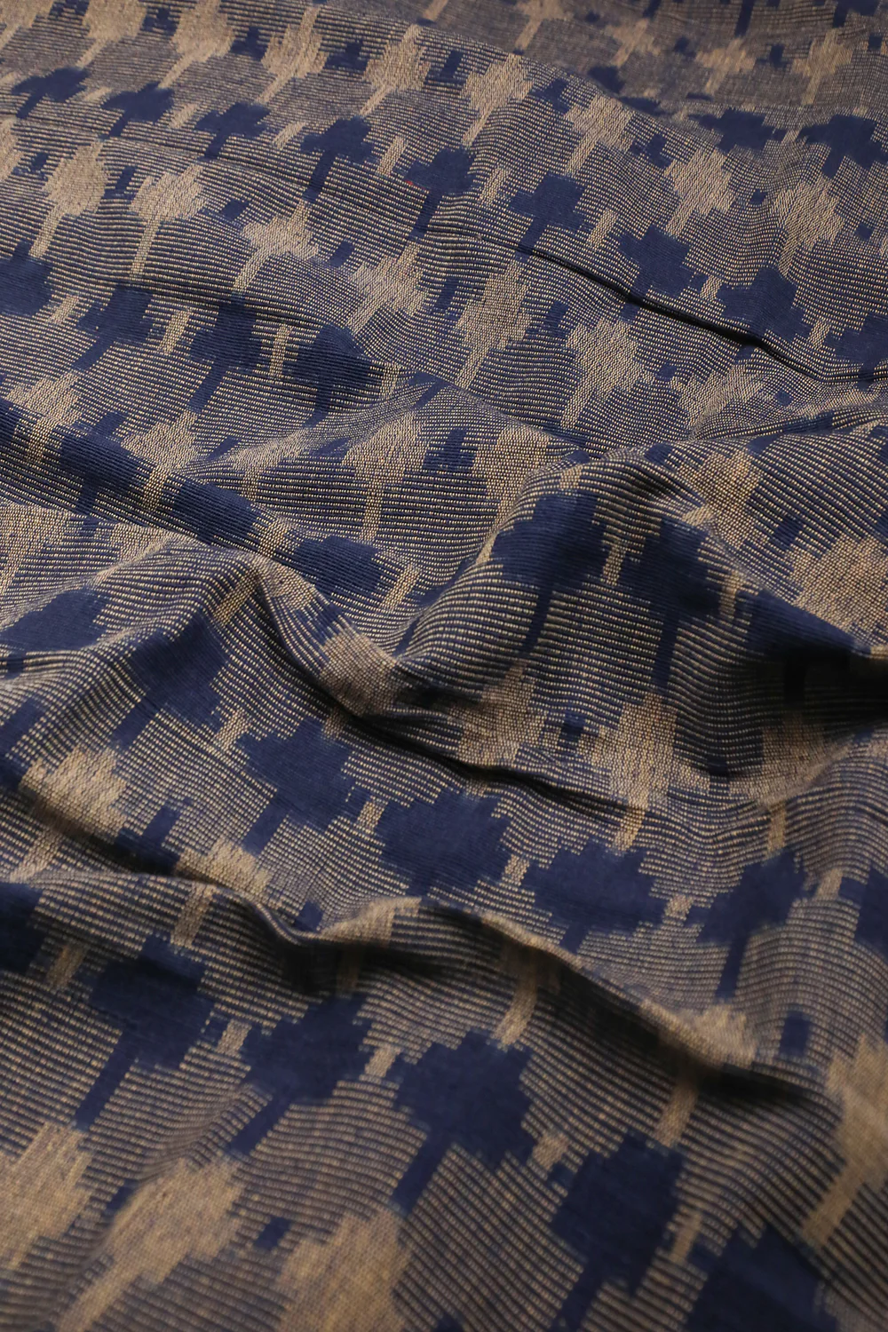 Beige with Navy Blue Ikat cotton Home Furnishing Fabric - Image 3