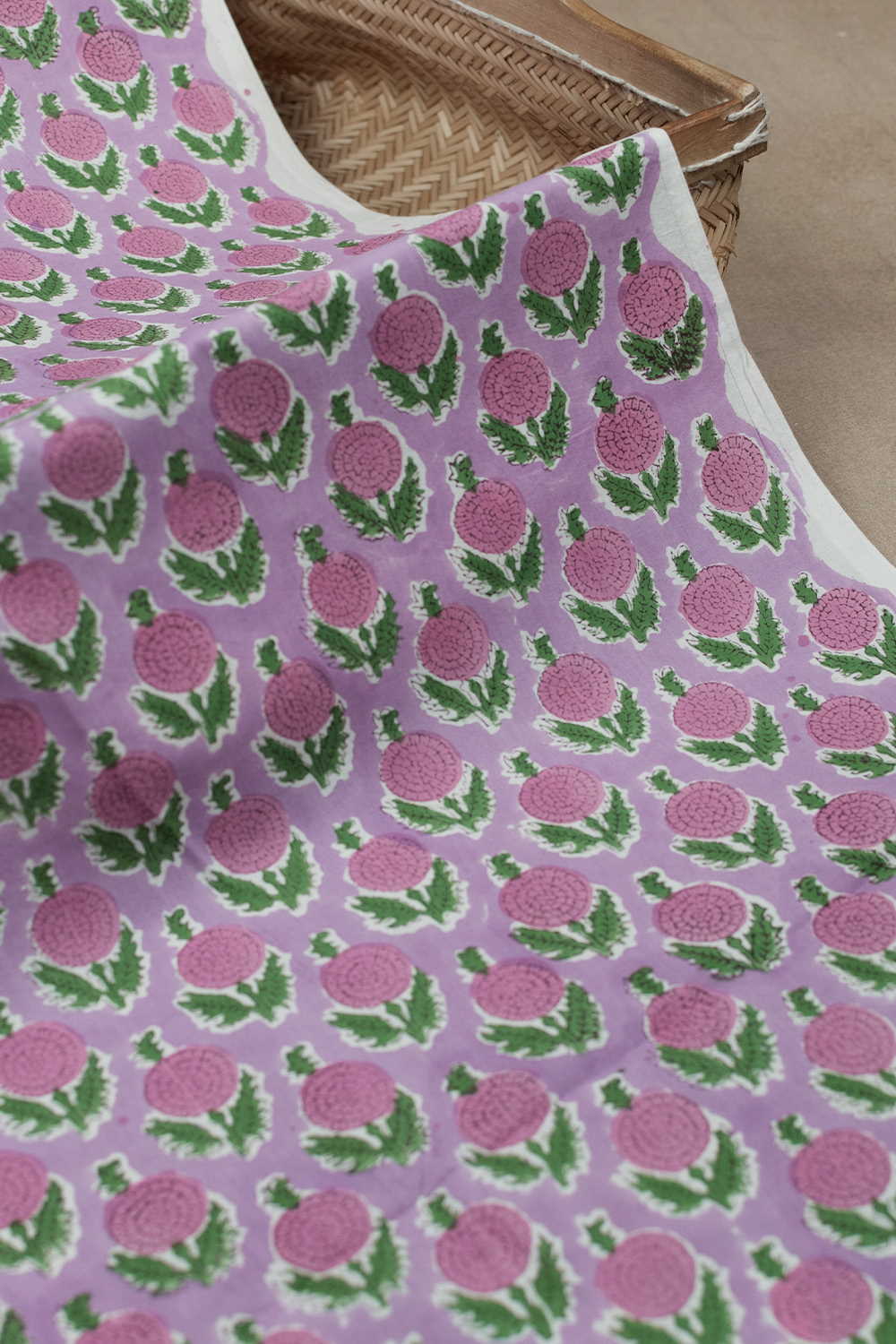 Florals on Pink Sanganeri Cotton Fabric - 0.5m