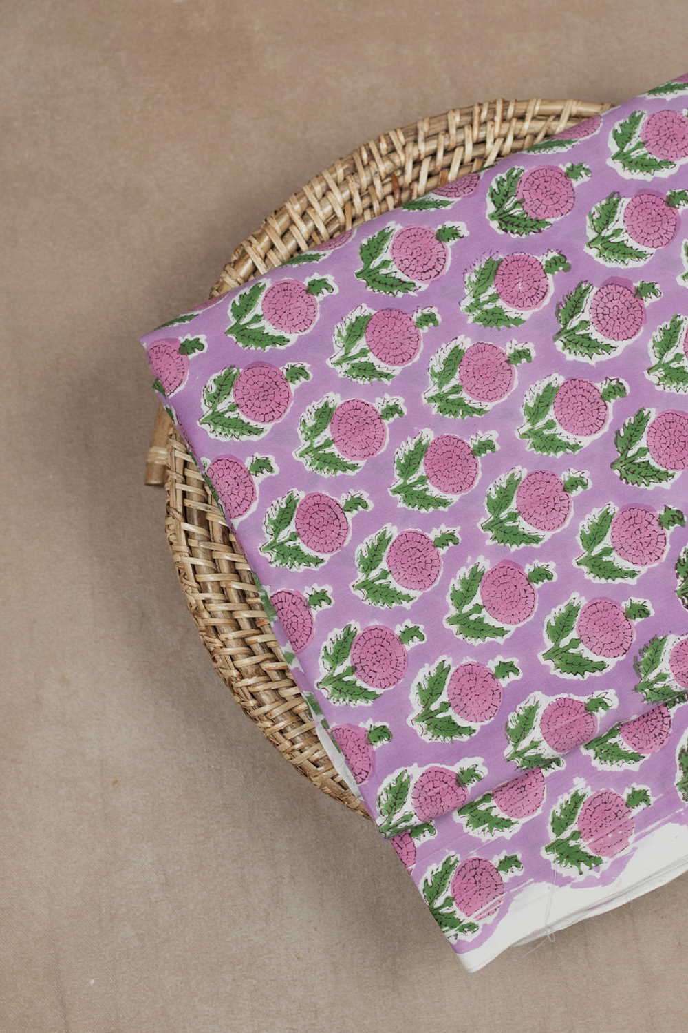 Florals on Pink Sanganeri Cotton Fabric - 0.5m - Image 2