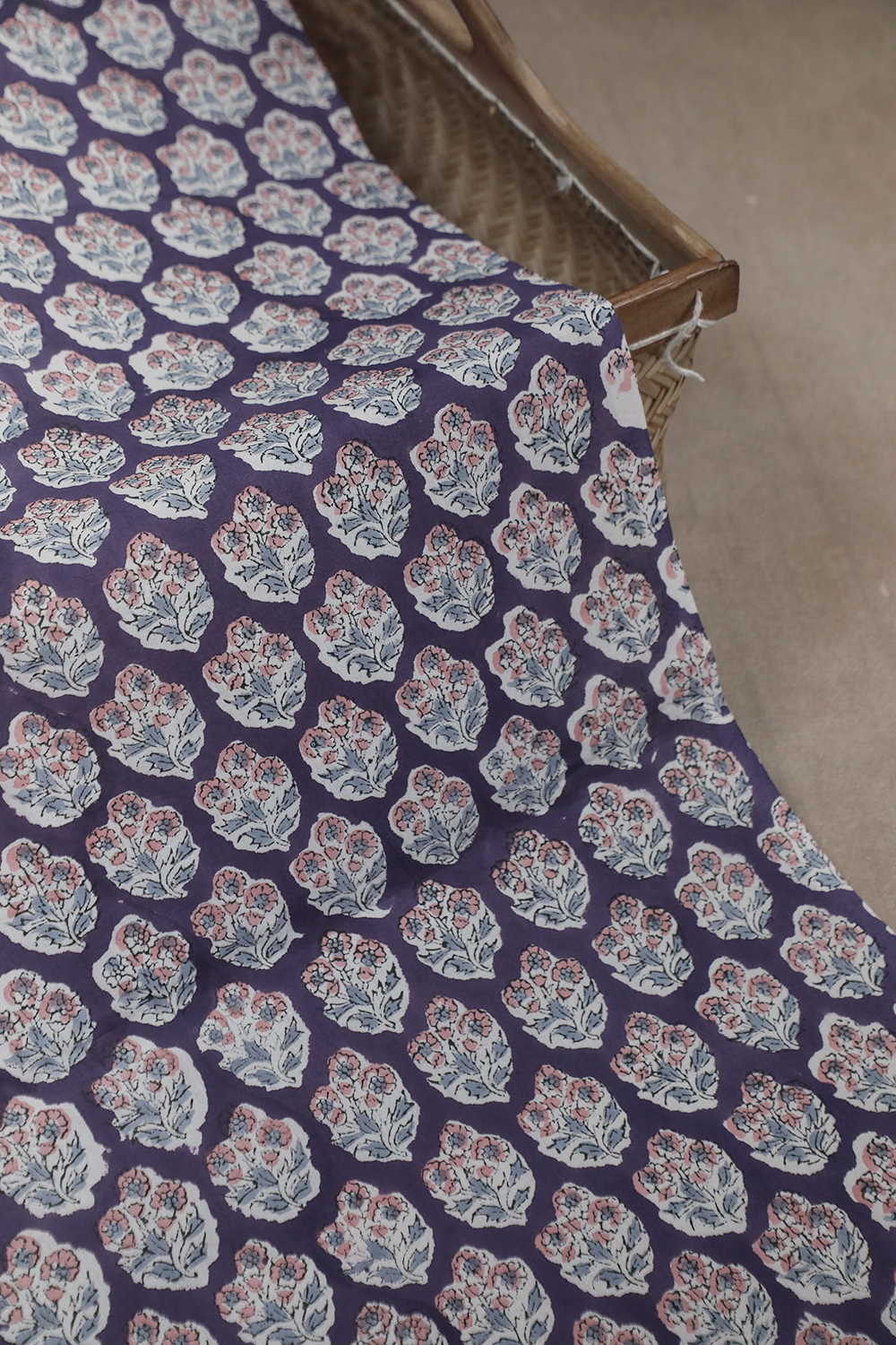 Florets on Purple Sanganeri Cotton Fabric - 0.5m