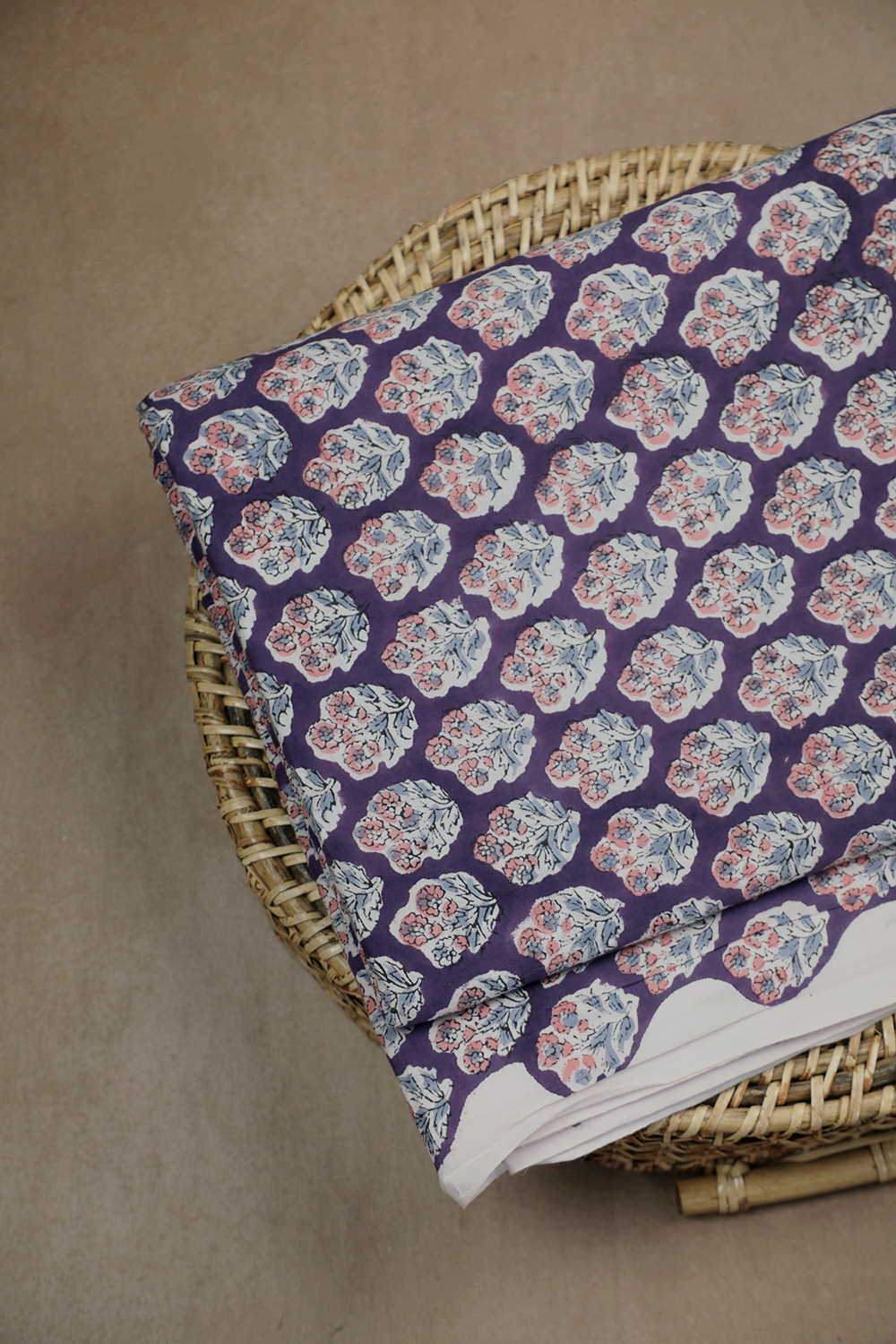 Florets on Purple Sanganeri Cotton Fabric - 0.5m - Image 2