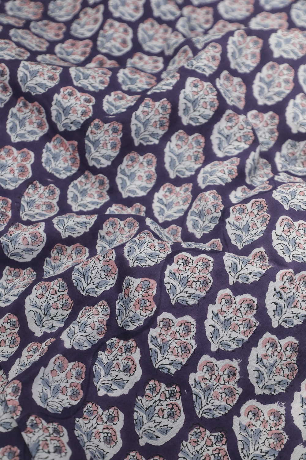 Florets on Purple Sanganeri Cotton Fabric - 0.5m - Image 3