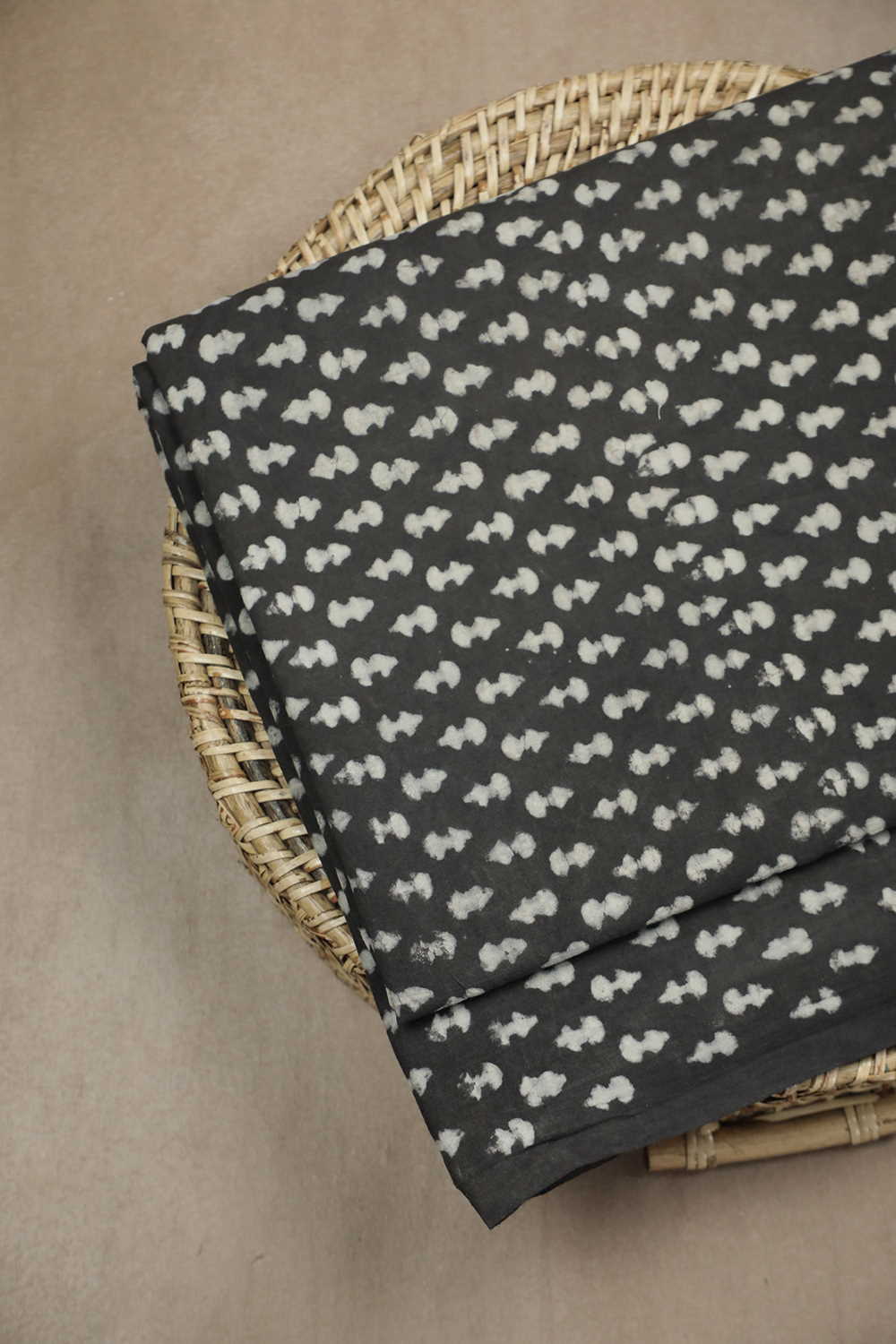 Little Motifs on Grey Dabu Cotton Fabric - 0.5m