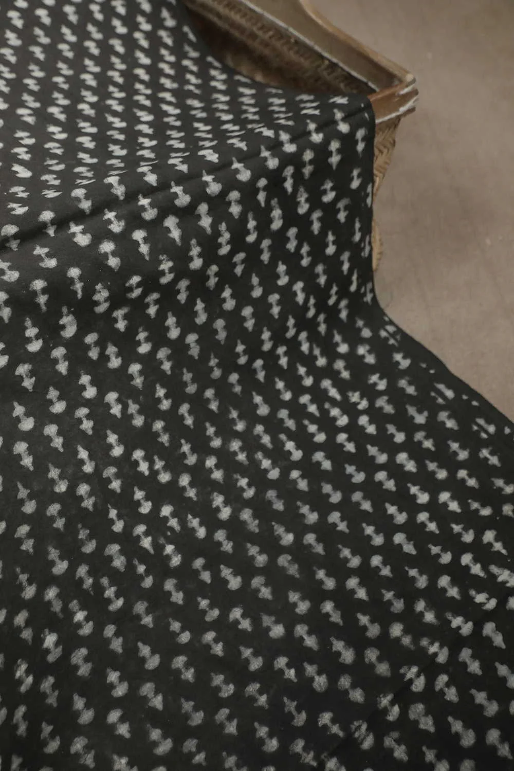 Little Motifs on Grey Dabu Cotton Fabric - 0.5m - Image 3
