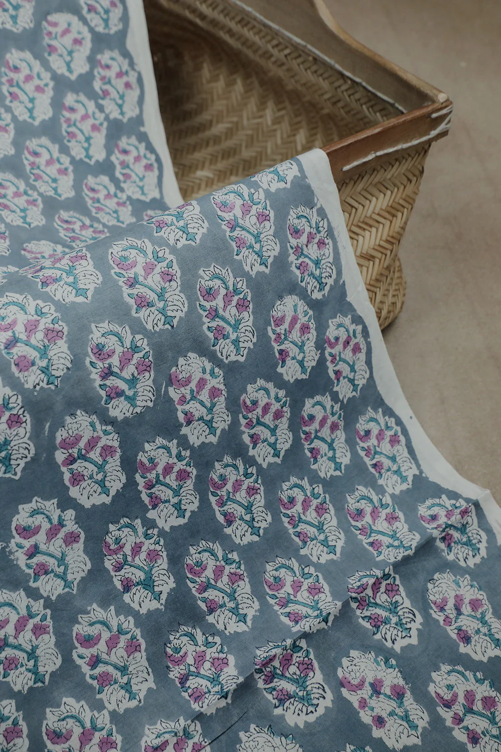 Baby Grey Sanganeri Cotton Fabric -0.8 - Image 3