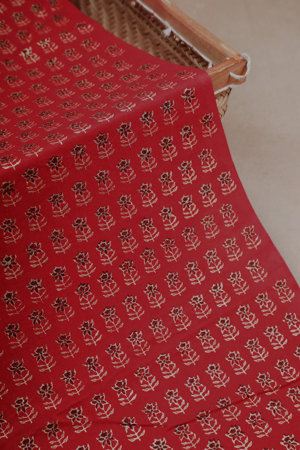 Traditional Red with Florets Block Printed Fabric - 0.55m