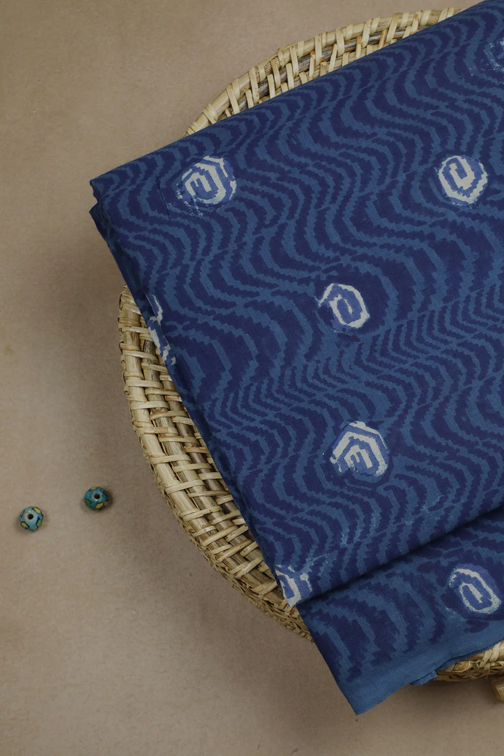Patterned on Indigo Block Printed Cotton Fabric - 0.5m