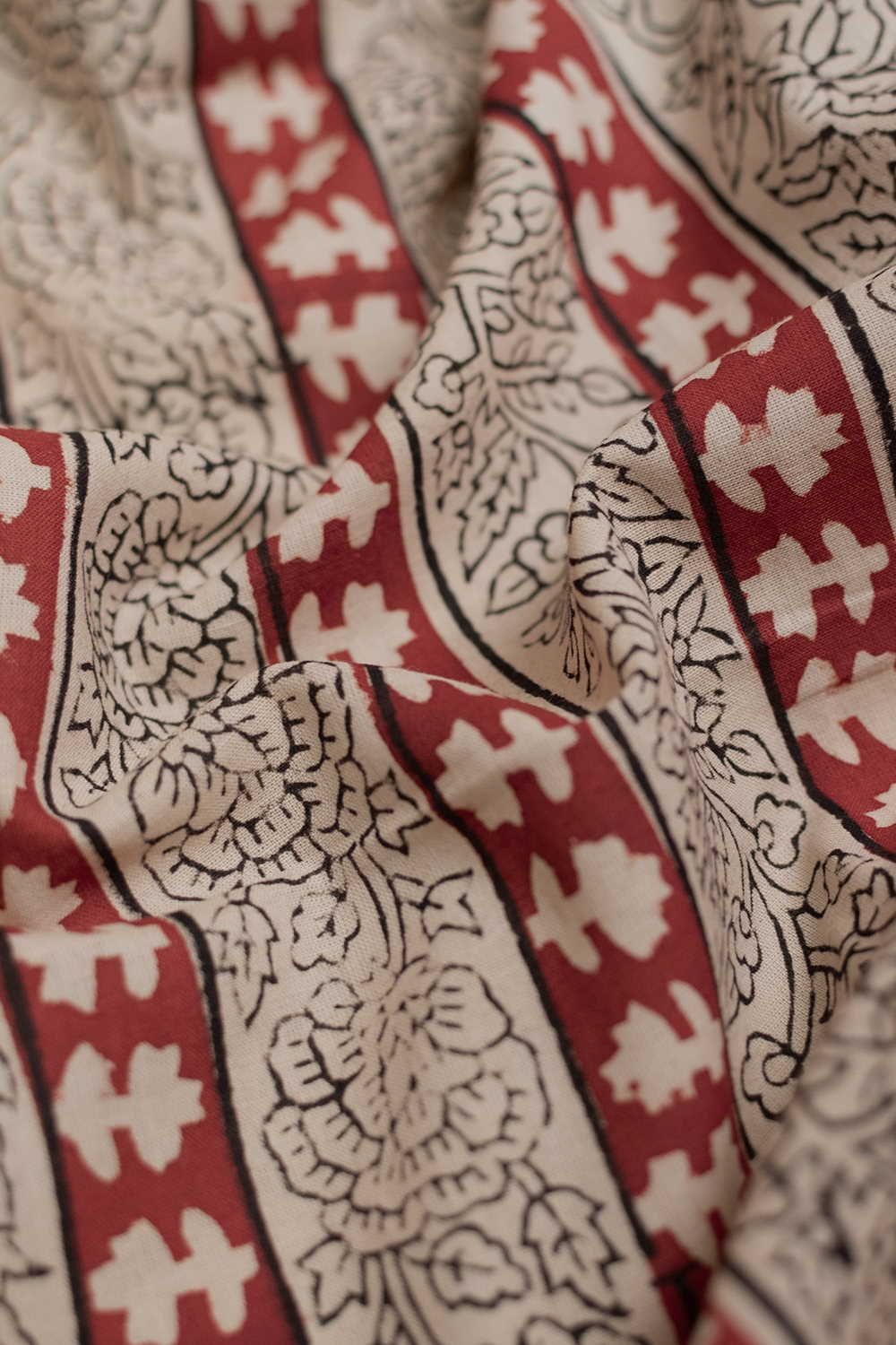 Striped Floral Bagru Cotton Fabric-0.55 m - Image 3