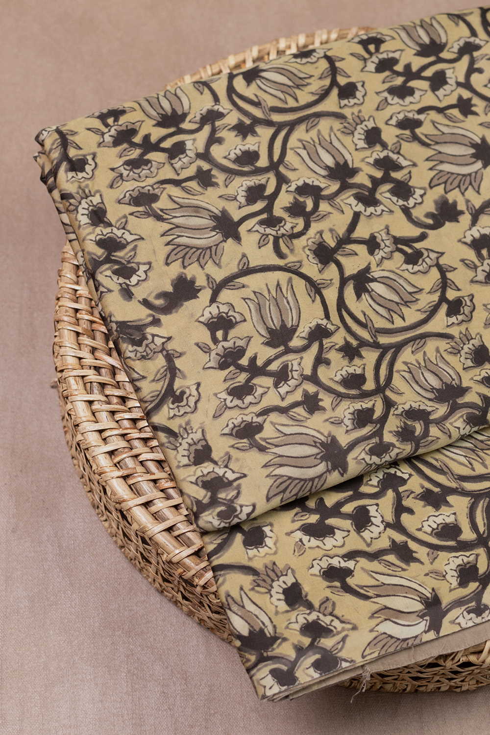 Lotus Cluster Floral Block Printed Modal Silk Fabric-0.5m