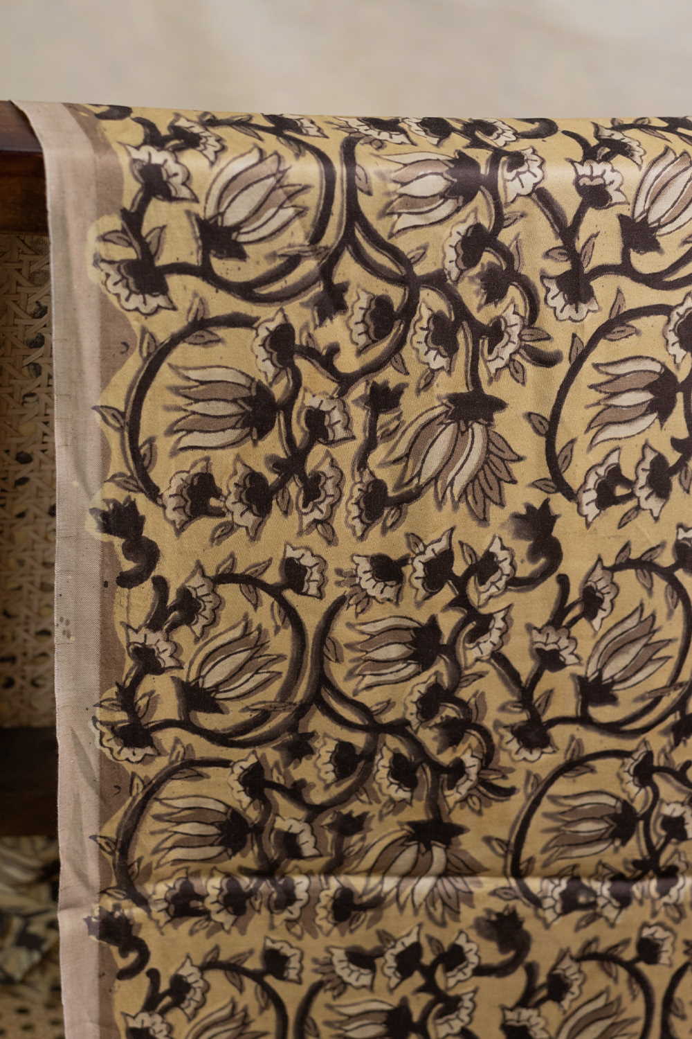 Lotus Cluster Floral Block Printed Modal Silk Fabric-0.5m - Image 2