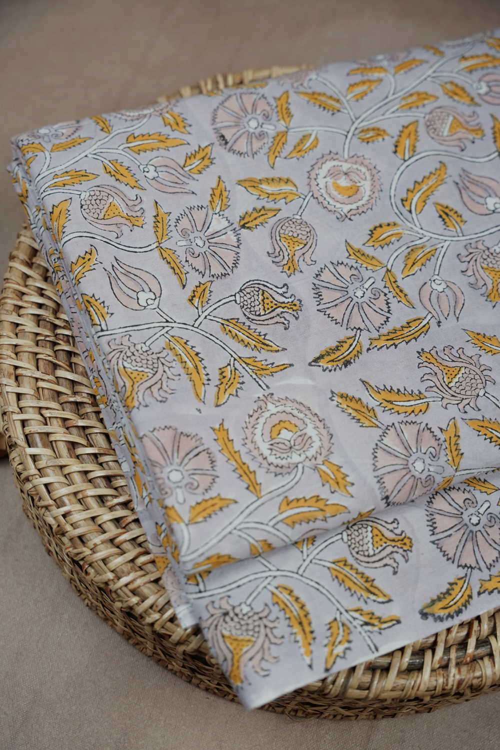 Mild Grey with Florals Sanganeri Cotton Fabric - 0.5m - Image 3